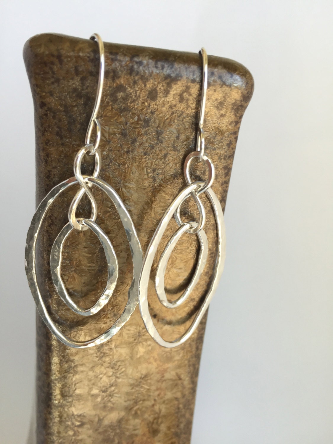 Oval Hoop Earrings Sterling Silver, Large Silver Hoops, Hammered Double Hoop Earrings, Handmade Jewelry