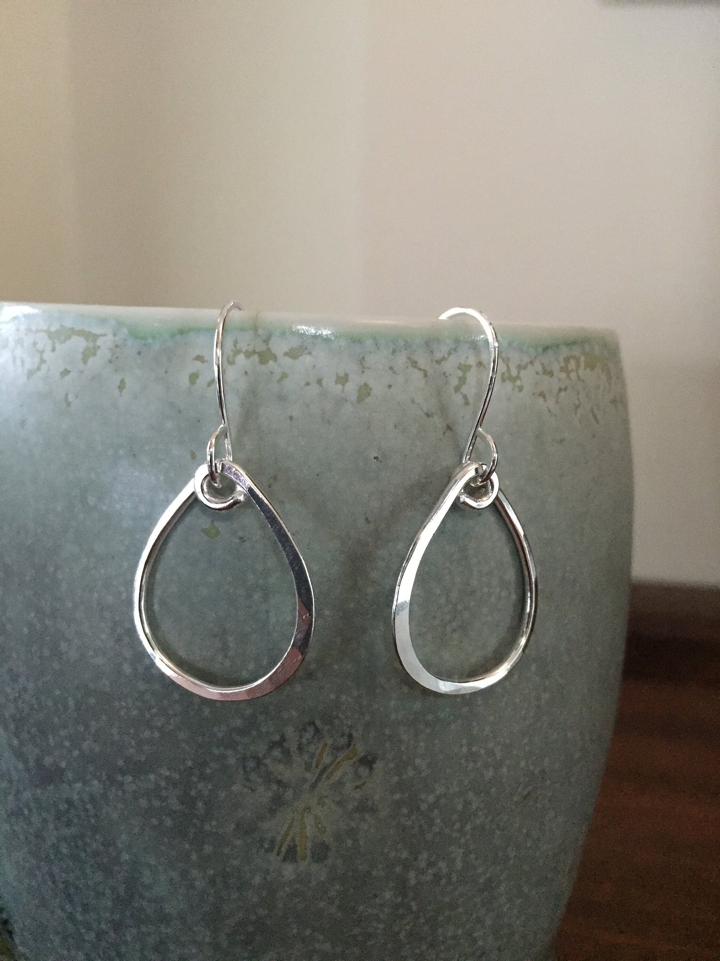 Medium Hammered Hoop Earrings, Sterling Silver Tear Drop Hoops, Hand Forged Metal Jewelry