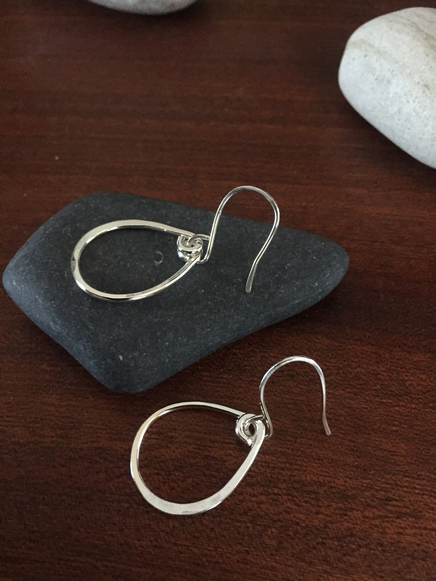 Medium Hammered Hoop Earrings, Sterling Silver Tear Drop Hoops, Hand Forged Metal Jewelry