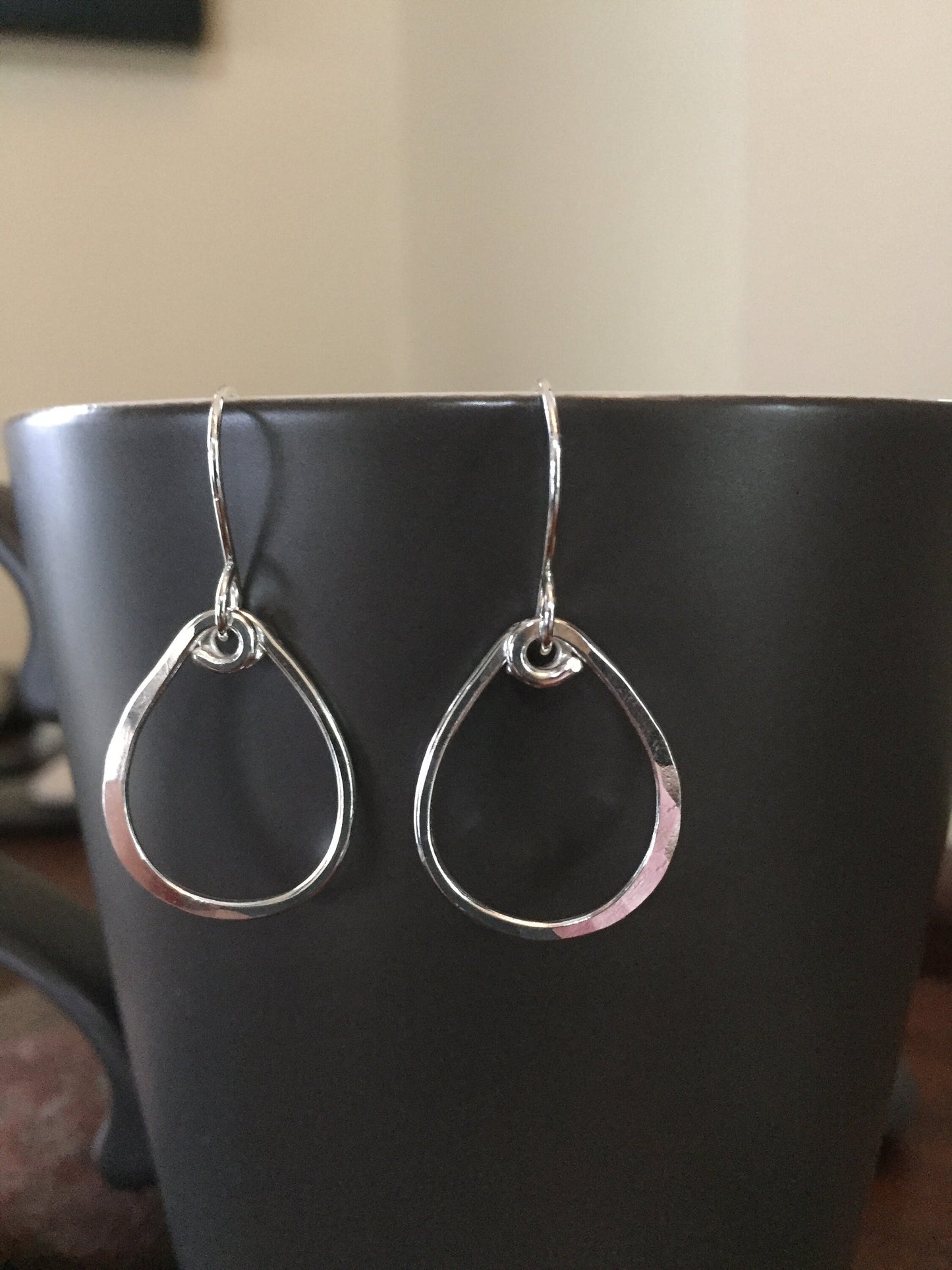 Medium Hammered Hoop Earrings, Sterling Silver Tear Drop Hoops, Hand Forged Metal Jewelry