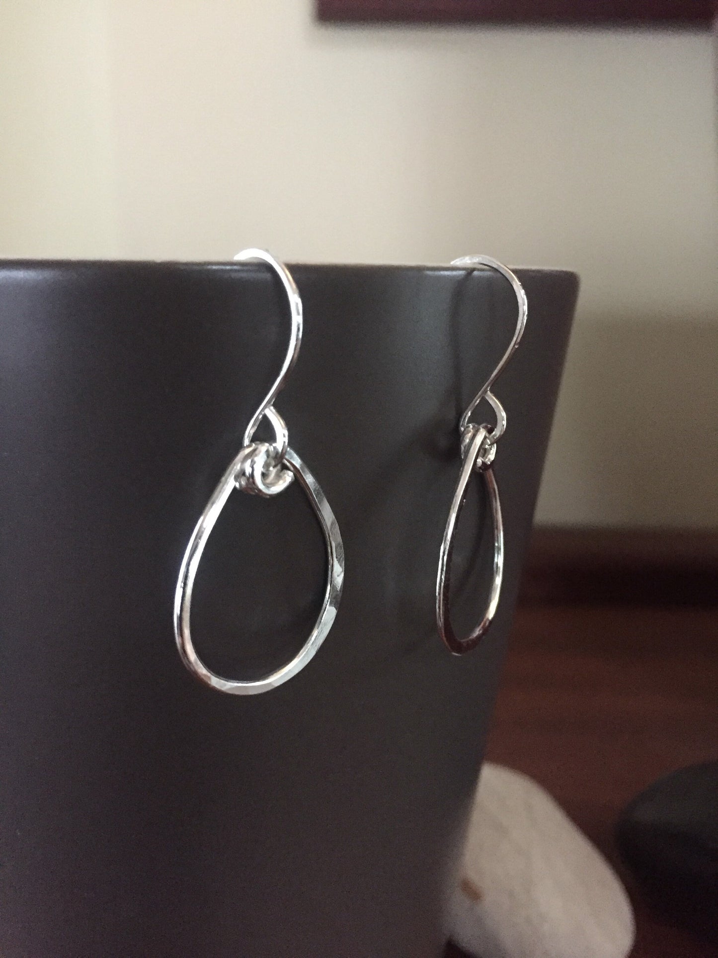 Medium Hammered Hoop Earrings, Sterling Silver Tear Drop Hoops, Hand Forged Metal Jewelry