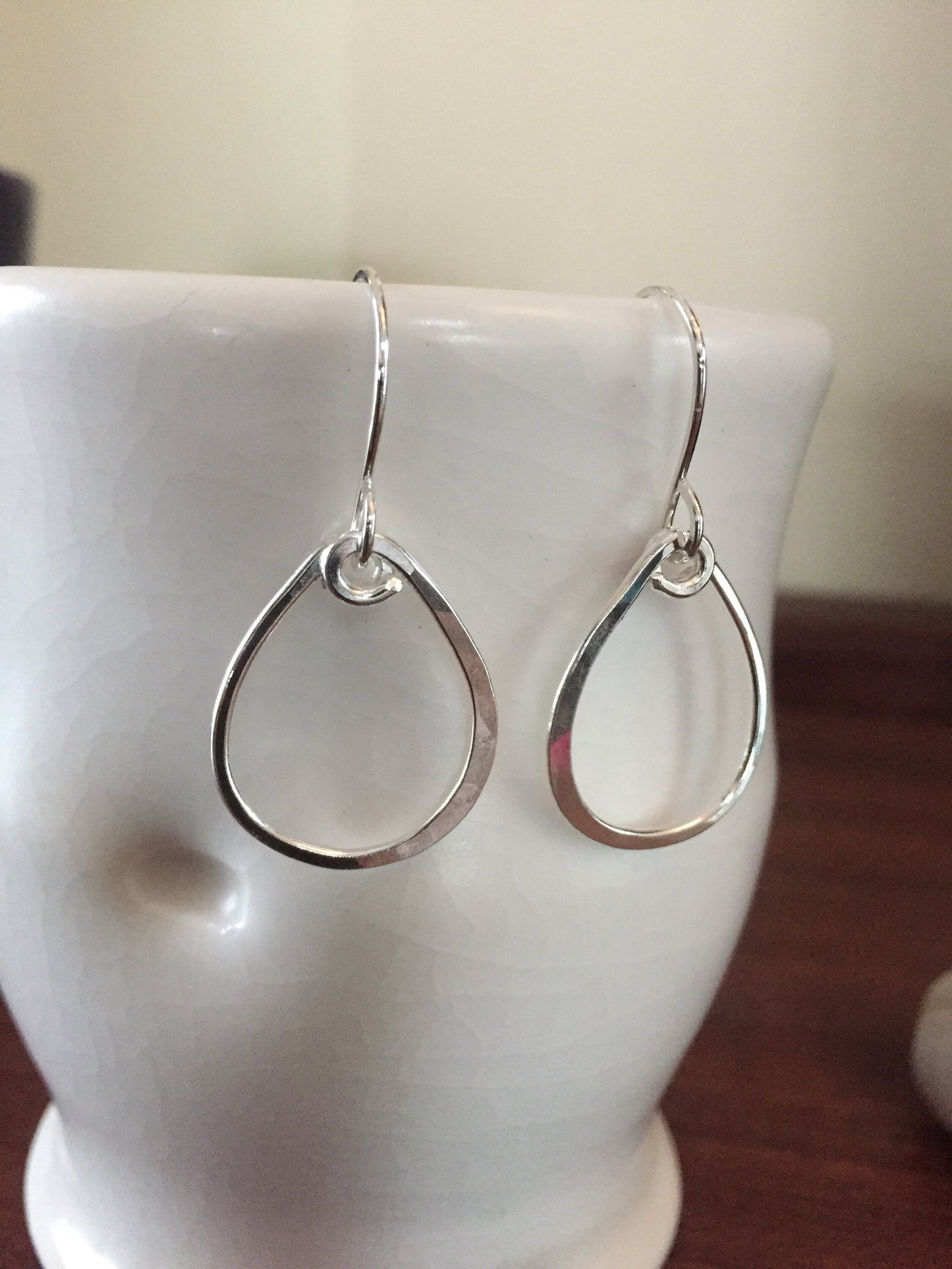 Medium Hammered Hoop Earrings, Sterling Silver Tear Drop Hoops, Hand Forged Metal Jewelry