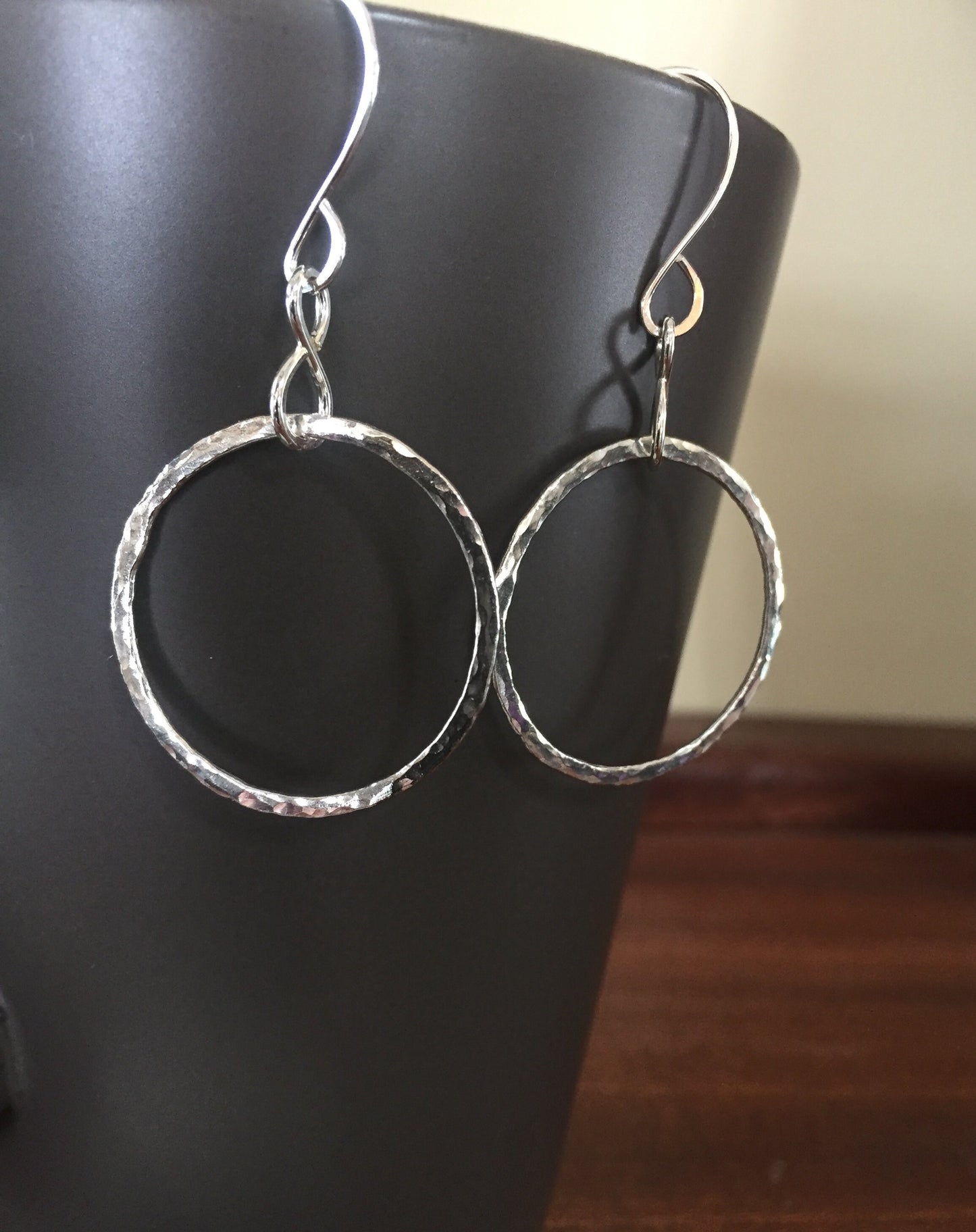 Sterling Silver Hoop Earrings Hammered Hand Forged Metal Jewelry, Medium Hoops, Hammered Hoop Earrings