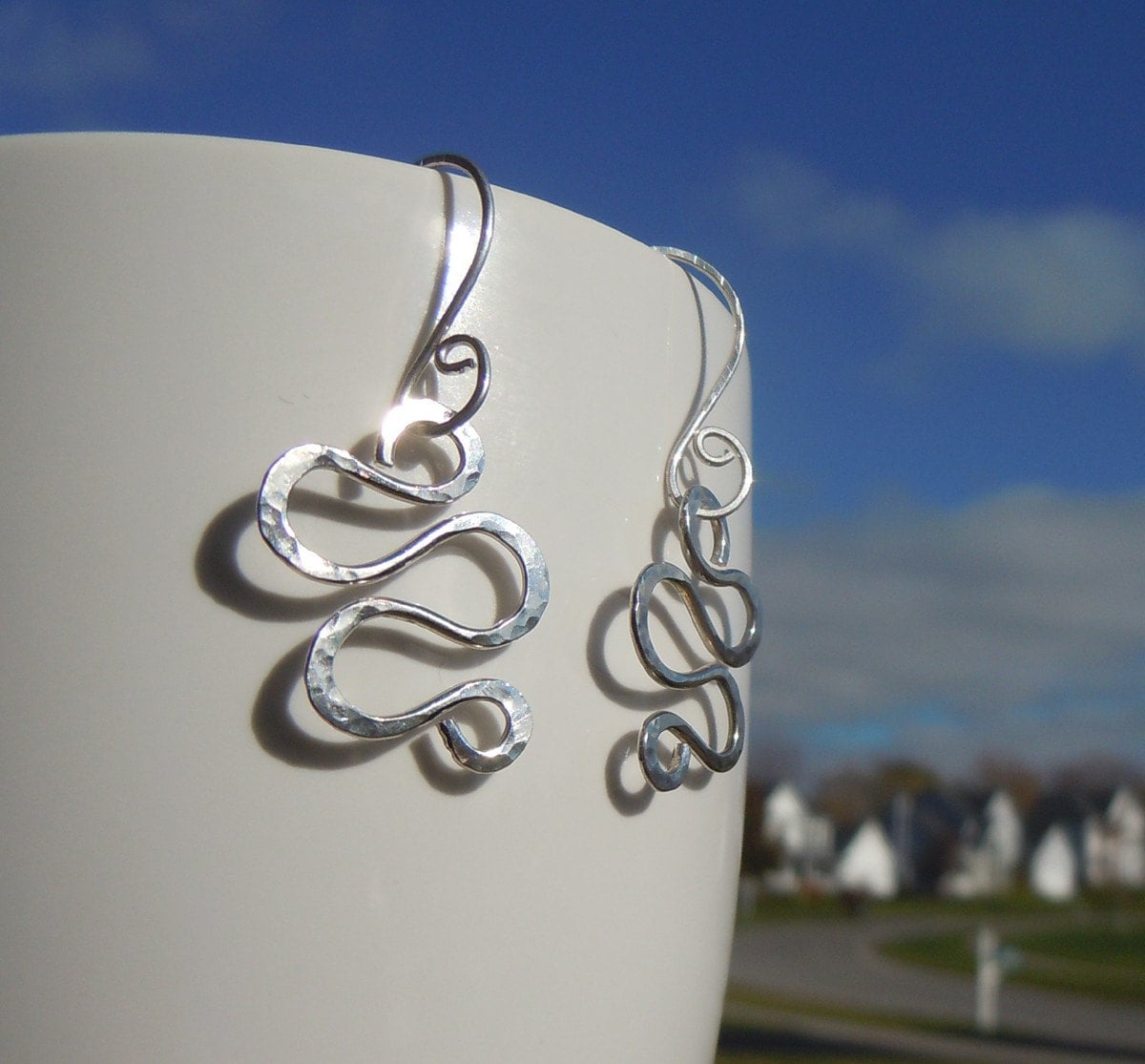 Sterling Swirl Earrings, Unique Earring Design, Bohemian Earrings, Hand Forged Metal Jewelry, Hammered Metal
