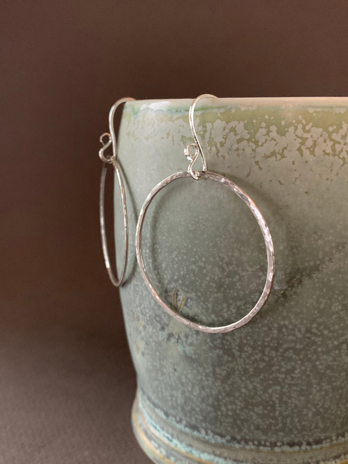 Large Hammered Hoop Earrings, Sterling Silver Classic Hoops, 1 1/2” Hoops, Simple Silver Hoop Earrings, Hand Forged Metal Jewelry
