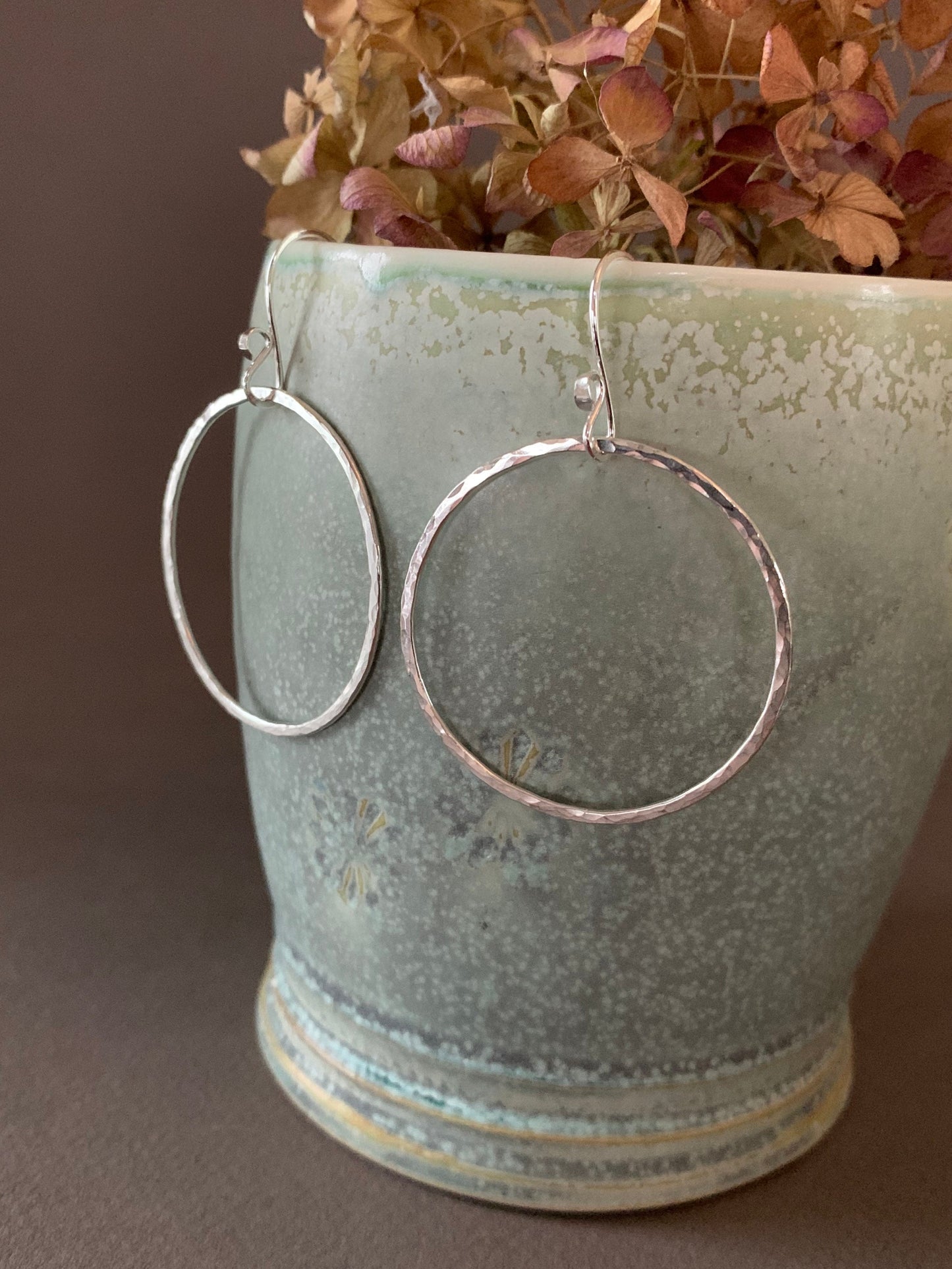 Large Hammered Hoop Earrings, Sterling Silver Classic Hoops, 1 1/2” Hoops, Simple Silver Hoop Earrings, Hand Forged Metal Jewelry