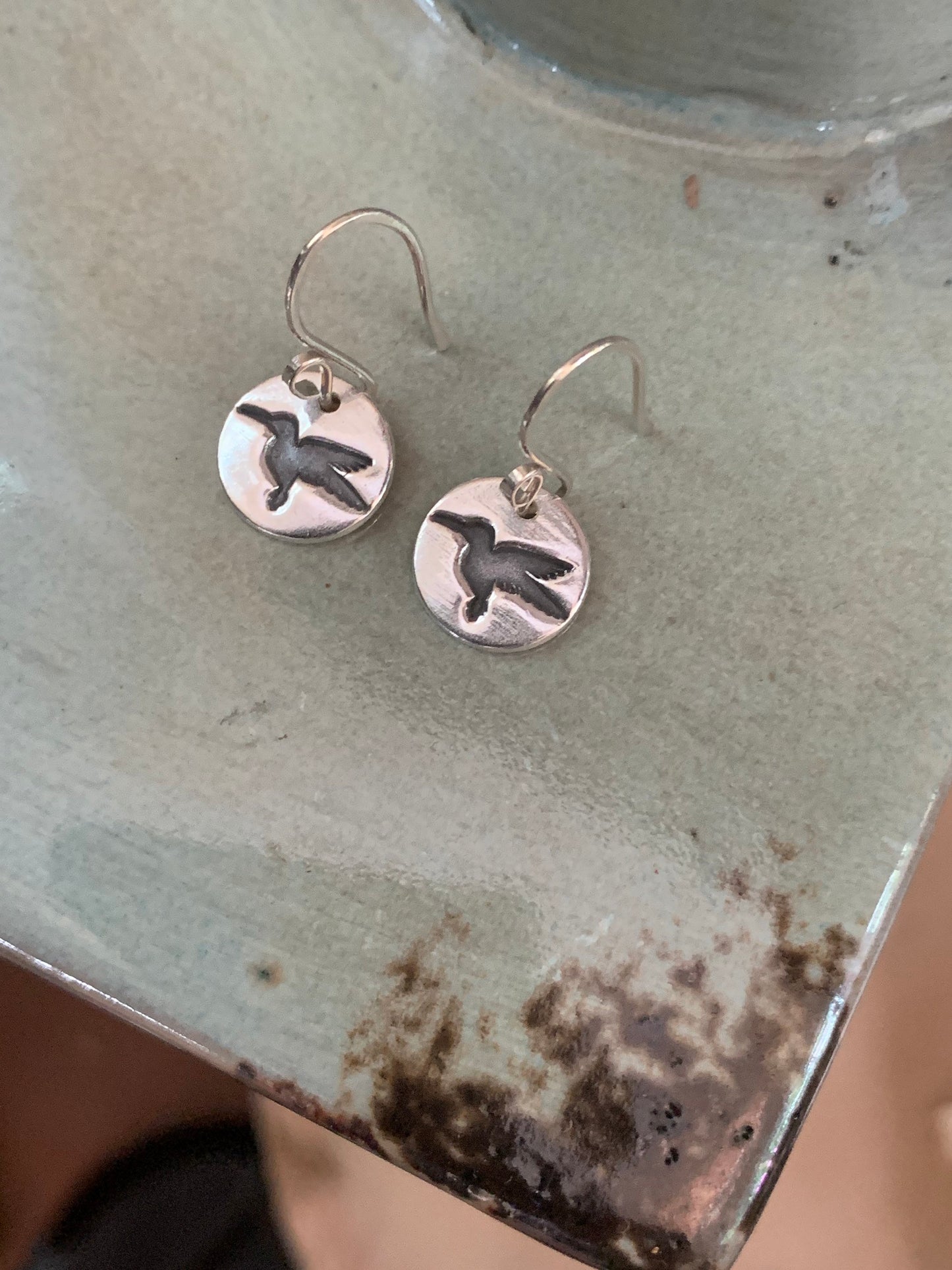 Silver Hummingbird Earrings, Bird Earrings, Sterling Bird Charm, Bird Pendant, Hummingbird Necklace, Bird Lover Gift