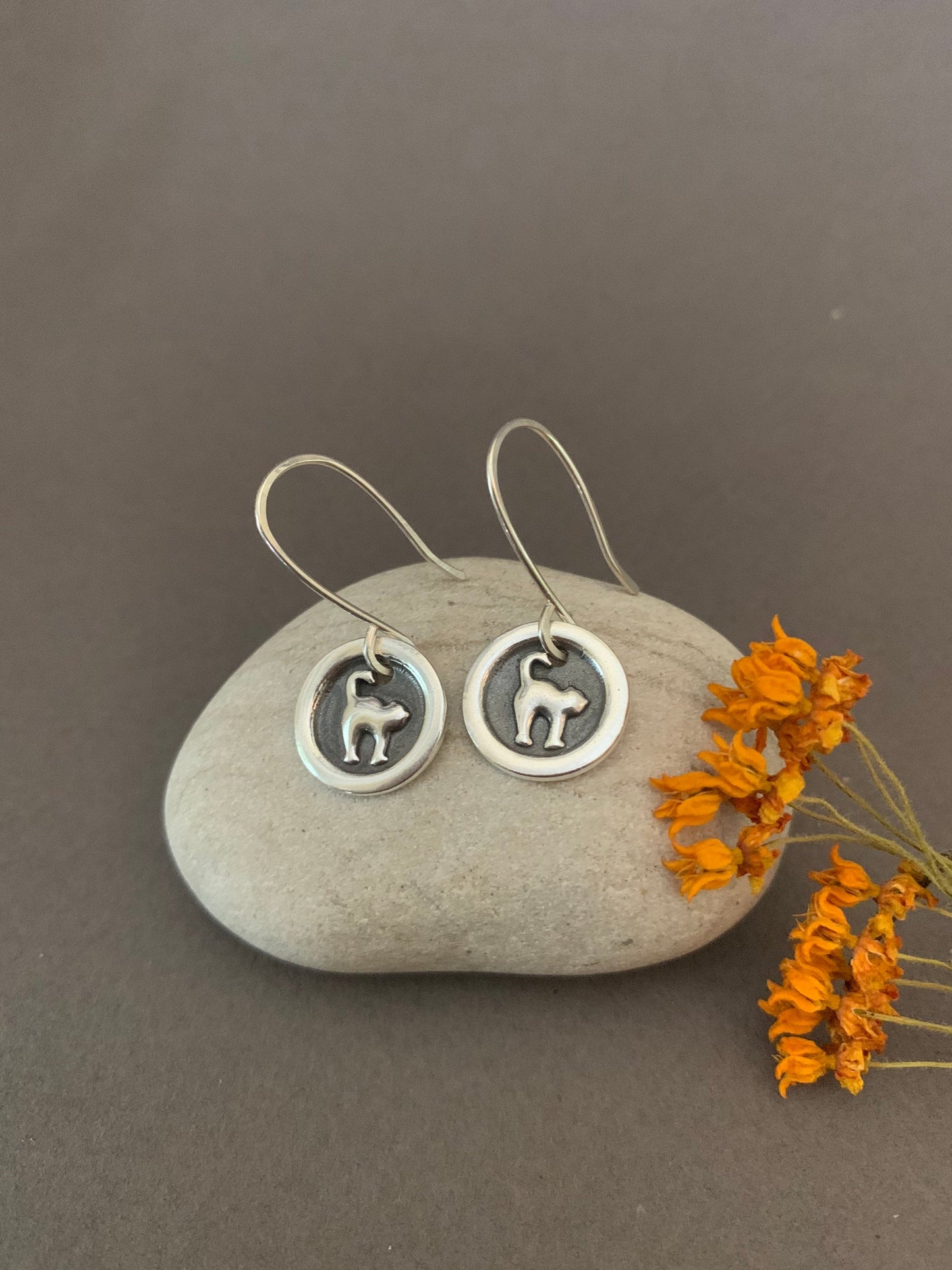 Sterling Silver Cat Earrings, Cat Charm Earrings, Spooky Halloween Jewelry, Cat Costume Earrings, Fun Charm Earrings