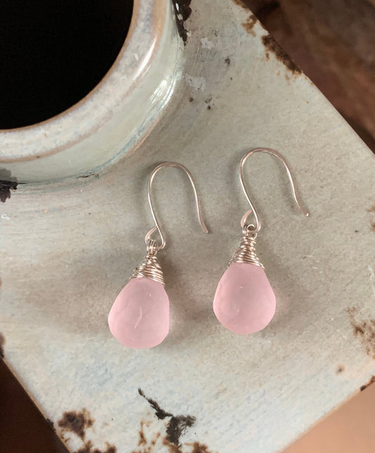 Bridal Crystal Earrings, Pink Frosted Quartz Tear Drop Earrings, Crystal Earrings, Bridesmaid and Wedding Jewelry Gift