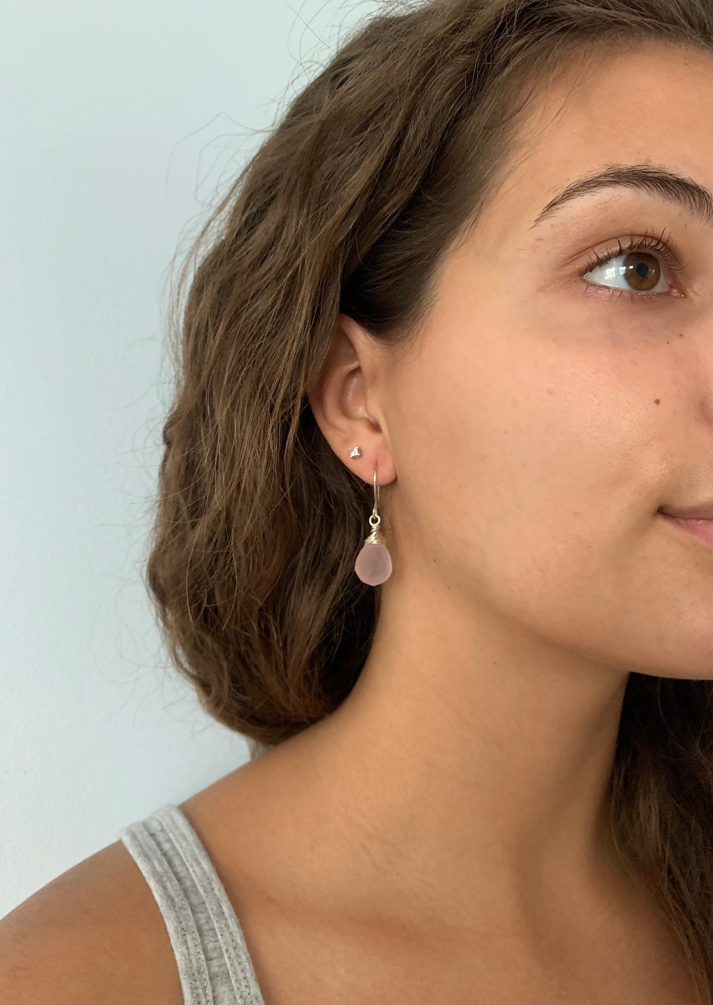 Bridal Crystal Earrings, Pink Frosted Quartz Tear Drop Earrings, Crystal Earrings, Bridesmaid and Wedding Jewelry Gift