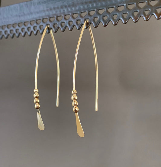 Gold Threader Earrings, Sterling Wishbone Earrings, Thin Open Hoops, Medium Hammered Hoop Earrings
