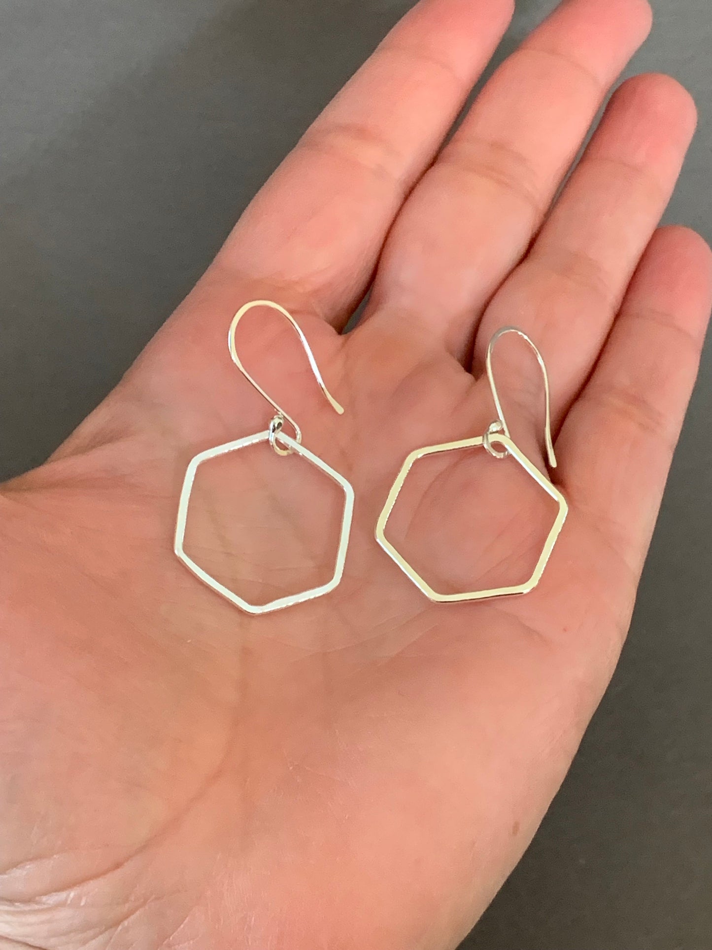 Smooth Silver Honeycomb Hoop Earrings, Lightweight Hexagon Sterling Silver Hoops, Minimalist Hammered Earrings, Hand Forged Metal Jewelry