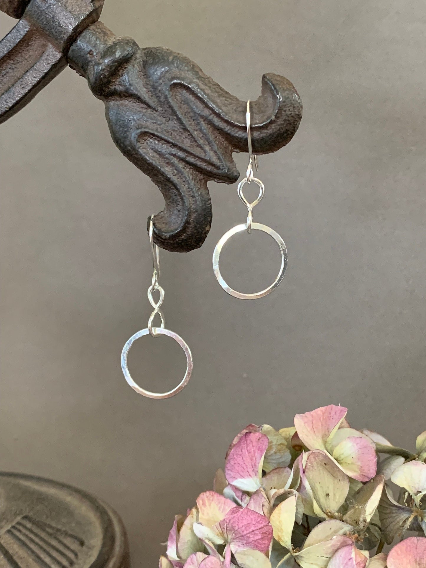 Silver Hoop Earrings, Double Hoop Sterling Silver Hoops, Hammered Hoop Earrings, Handmade
