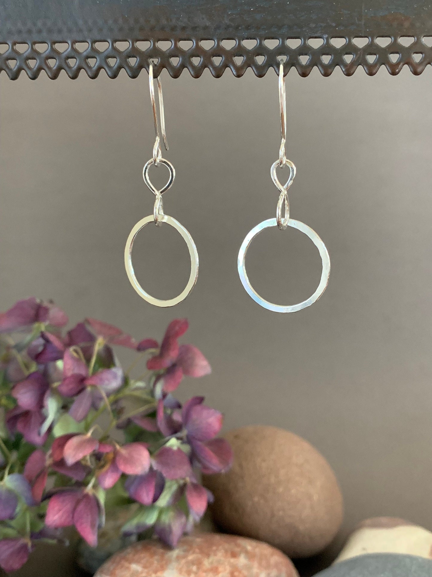 Silver Hoop Earrings, Double Hoop Sterling Silver Hoops, Hammered Hoop Earrings, Handmade