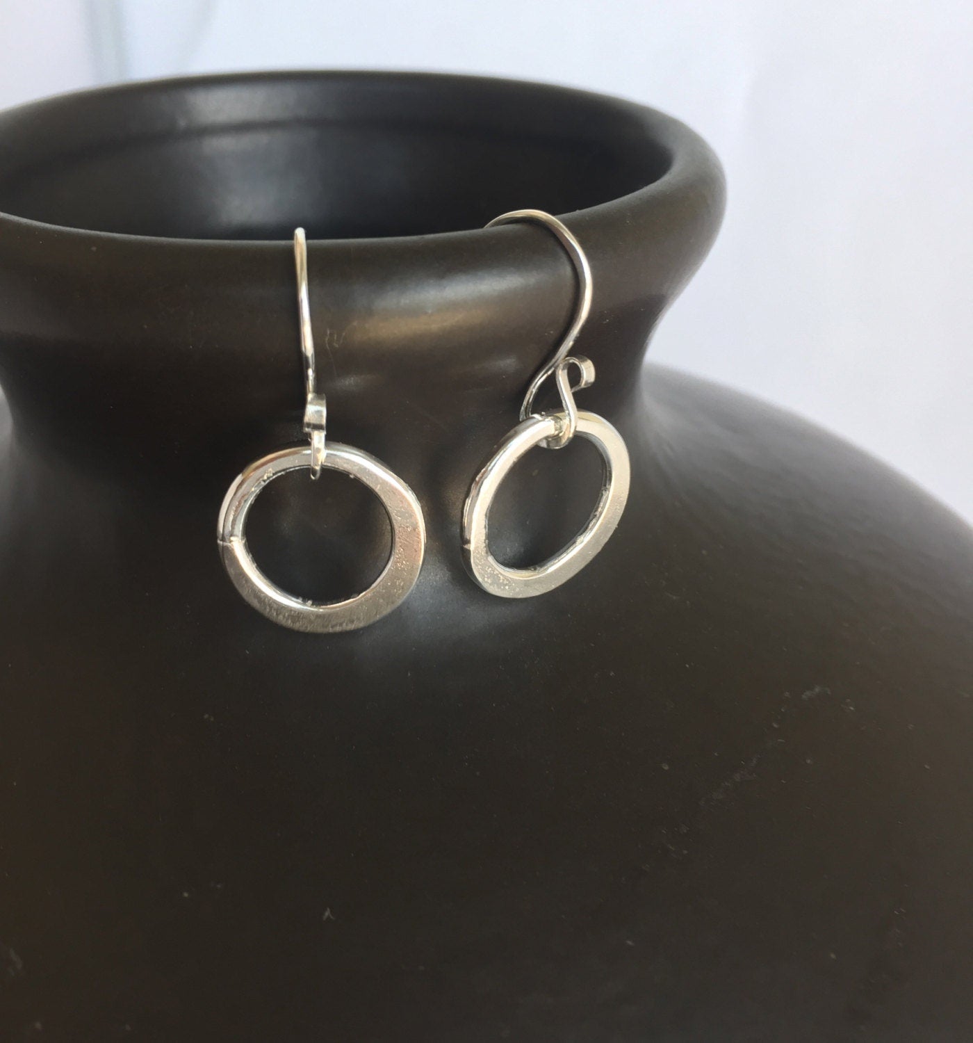 Small Sterling Silver Hoop Earrings, Minimalist Earrings, Hand Forged Metal Hoop Earrings, Simple Classic Earrings