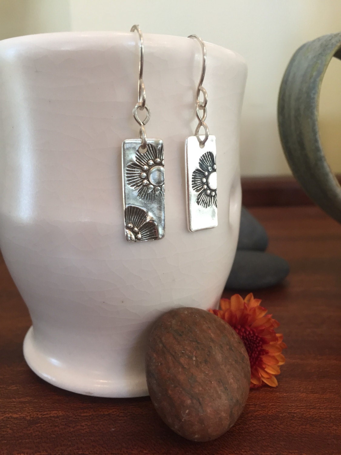 Sterling Silver Flower Earrings, Nature Inspired Floral Earrings, Flower Boho Earrings, Handmade