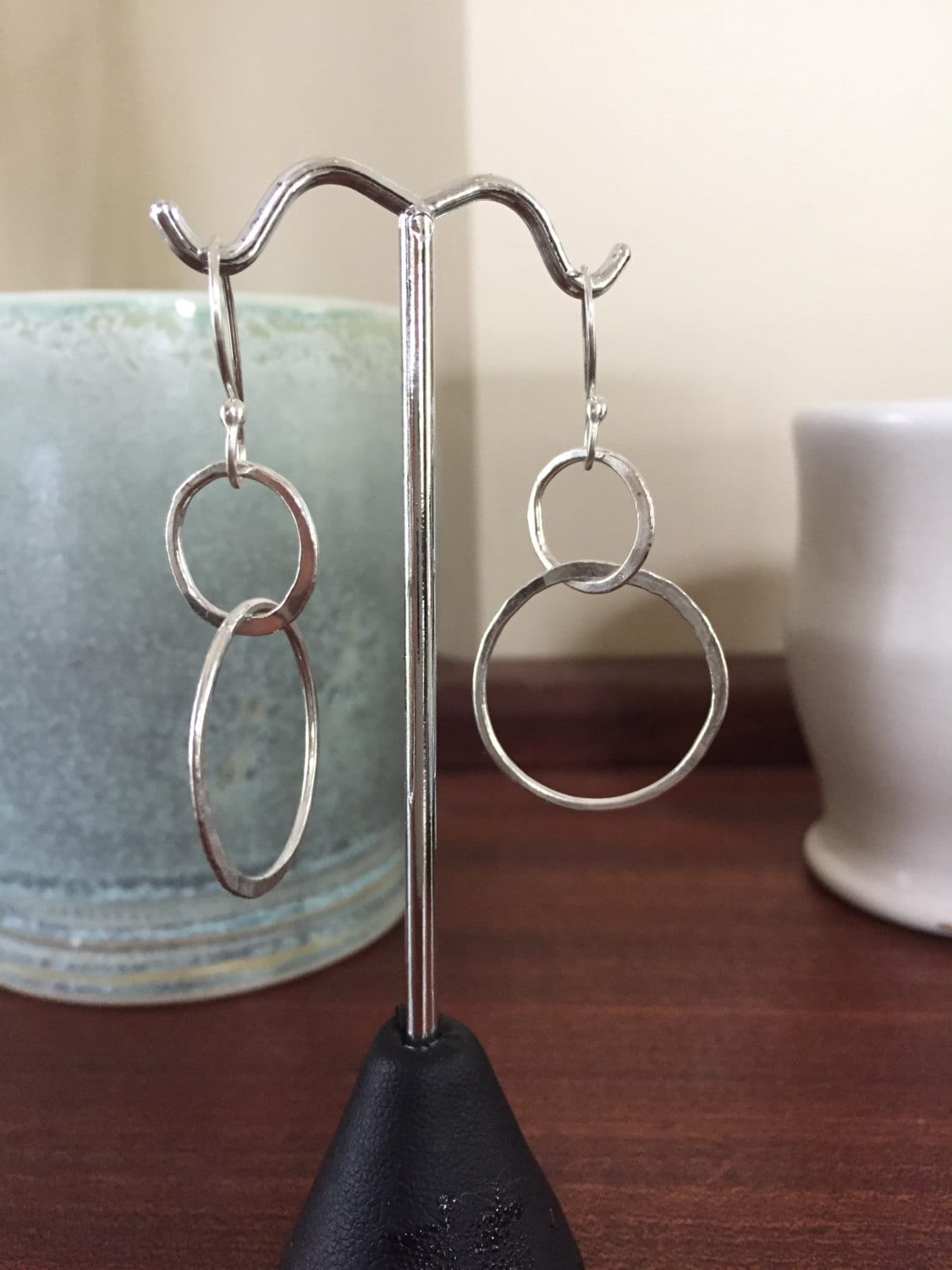 Double Hoop Earrings, Sterling Silver Hammered Jewelry, Hand Forged