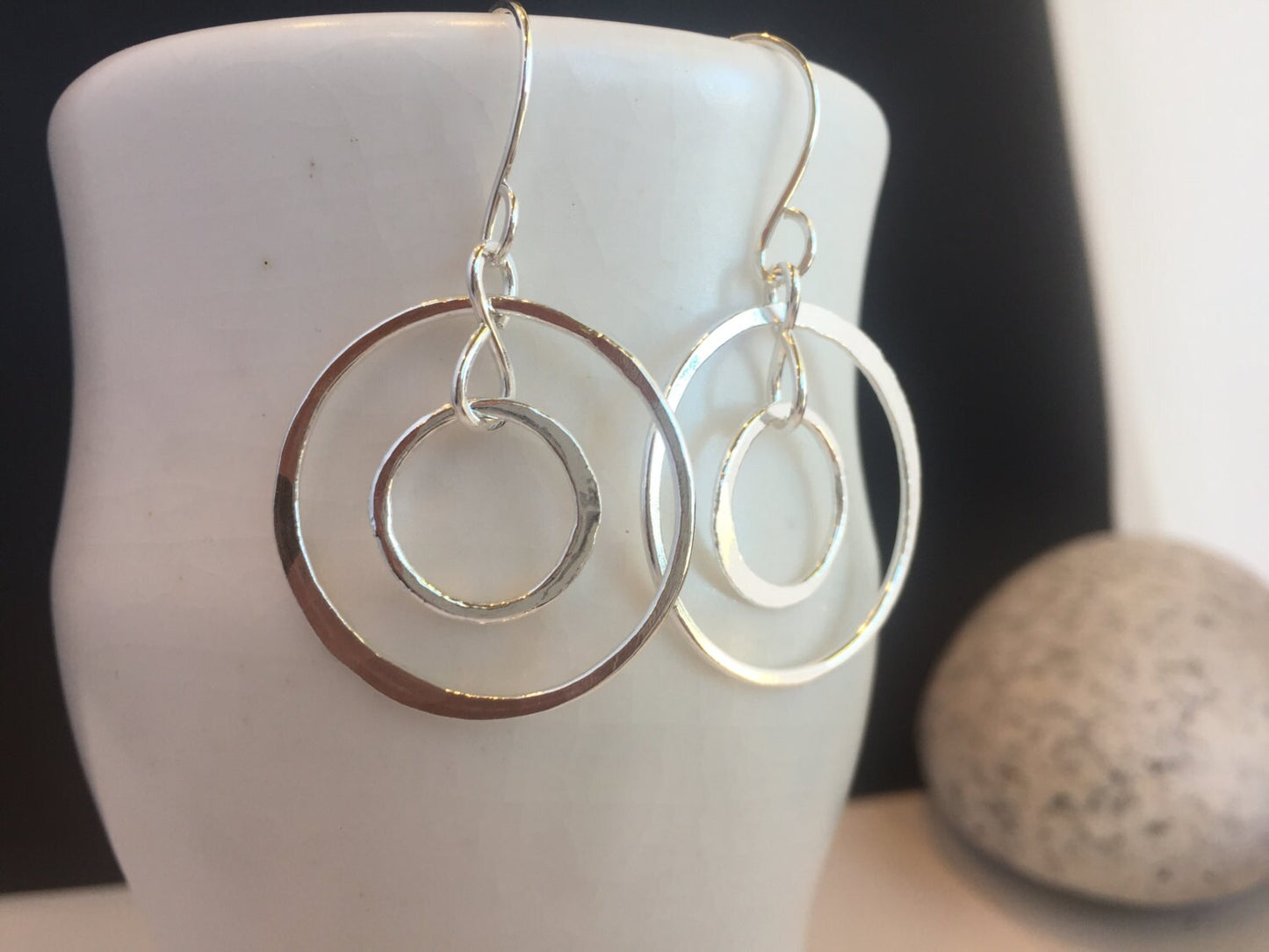 Large Sterling Silver Hoop Earrings, Hammered Double Hoop Earrings Handmade Jewelry