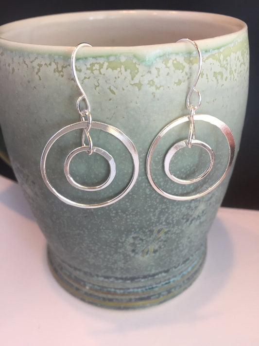 Large Sterling Silver Hoop Earrings, Hammered Double Hoop Earrings Handmade Jewelry