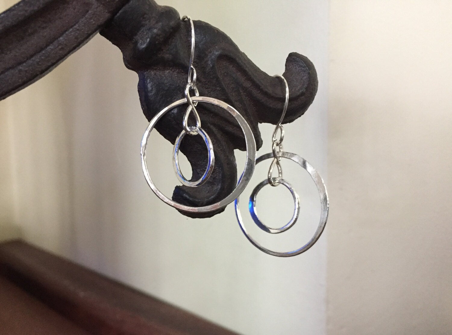 Large Sterling Silver Hoop Earrings, Hammered Double Hoop Earrings Handmade Jewelry