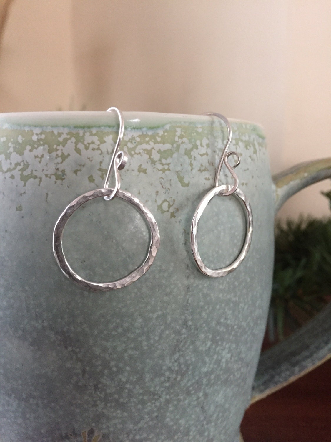 Small Simple Hammered Hoop Earrings, Sterling Silver Classic Hoops, Hand Forged Metal Jewelry