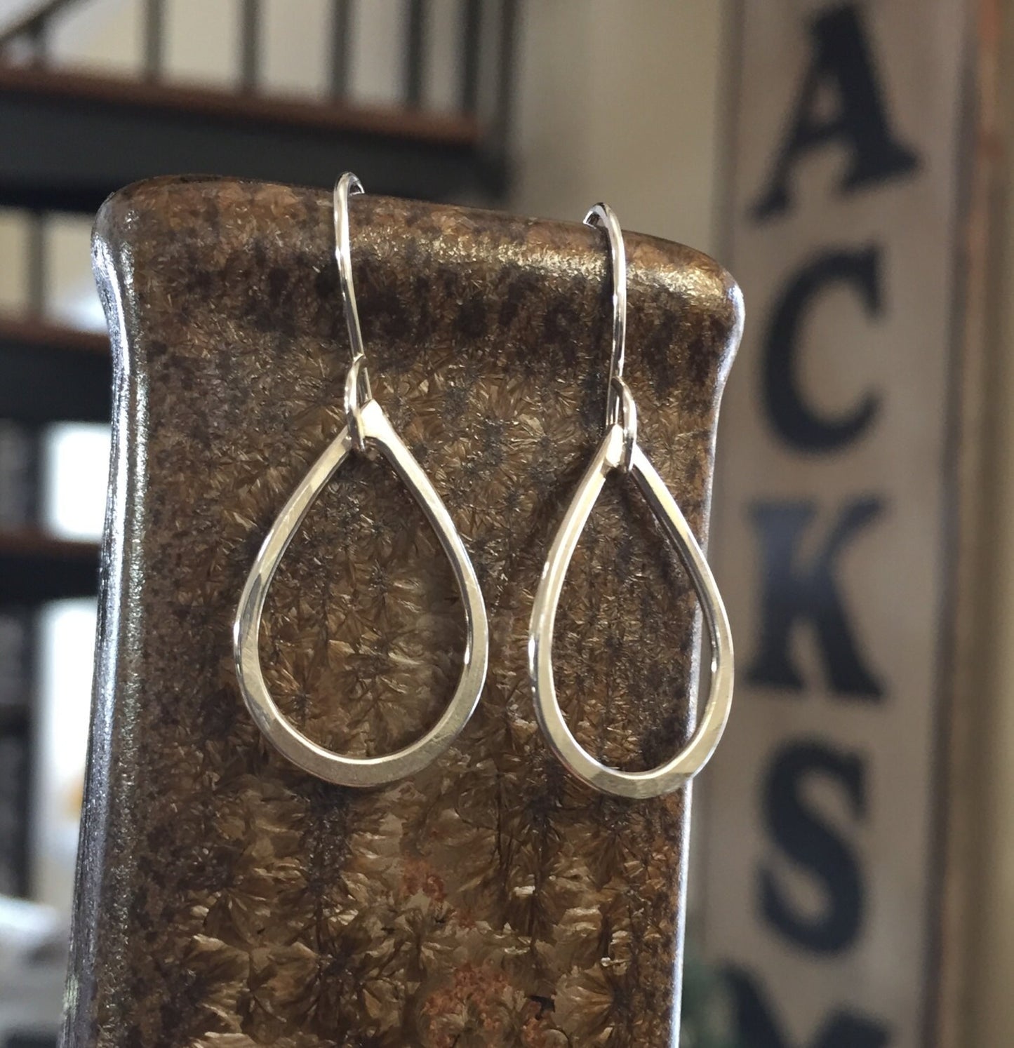 Hammered Silver Tear Drop Earrings, Sterling Medium Hoops, Dangle Tear Drop Hoop Earrings, Fine Sterling Silver by Creative Outlook