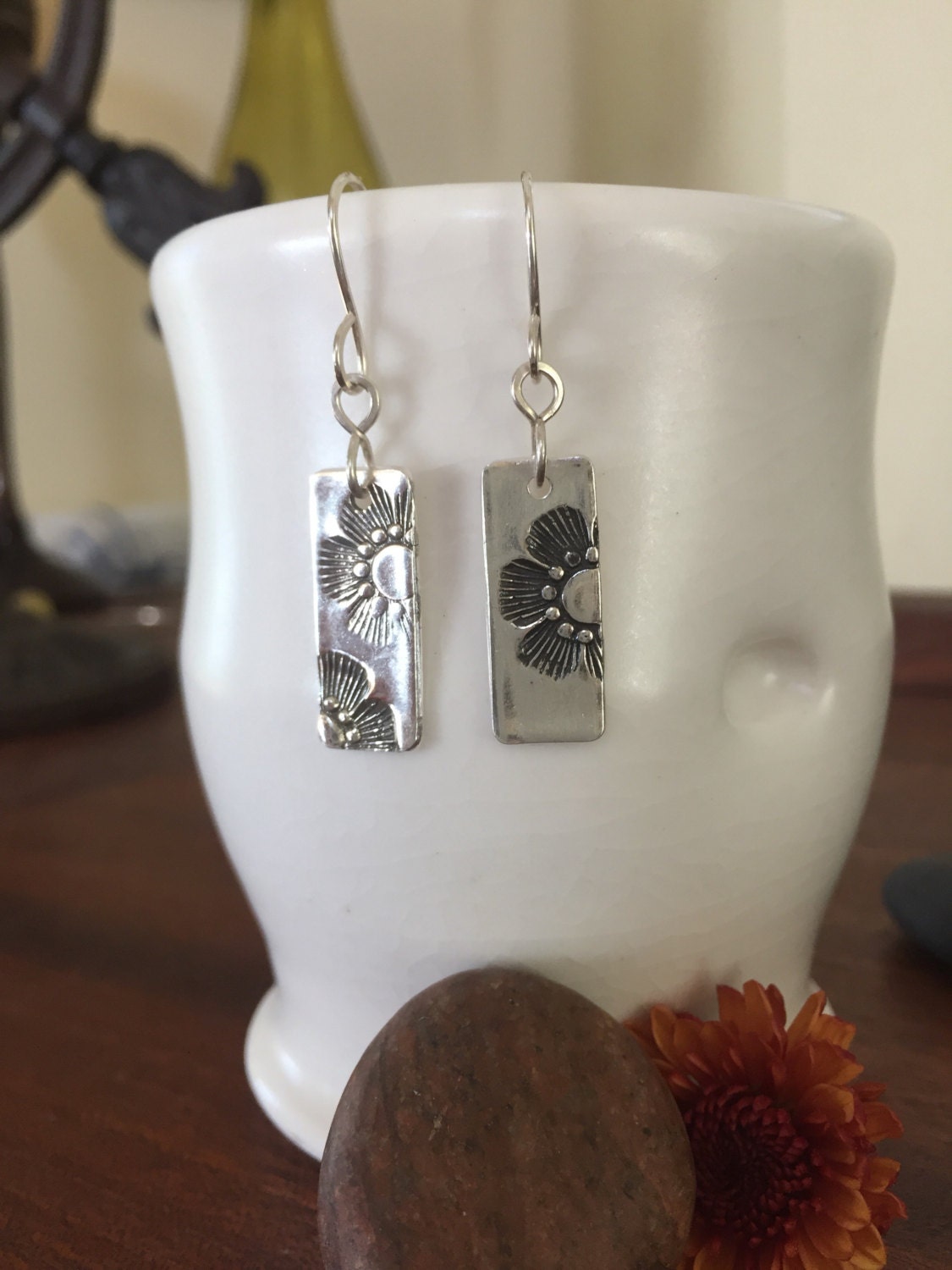 Sterling Silver Flower Earrings, Nature Inspired Floral Earrings, Flower Boho Earrings, Handmade