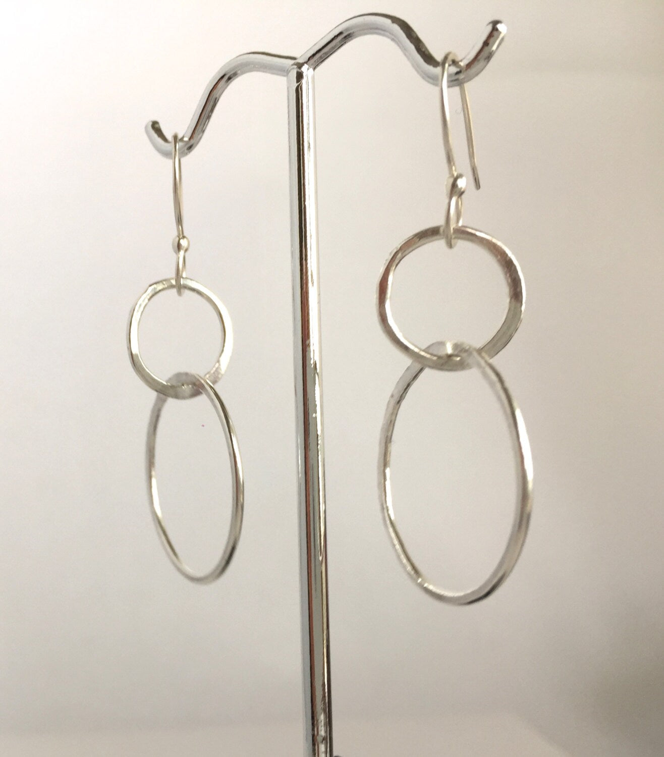 Double Hoop Earrings, Sterling Silver Hammered Jewelry, Hand Forged