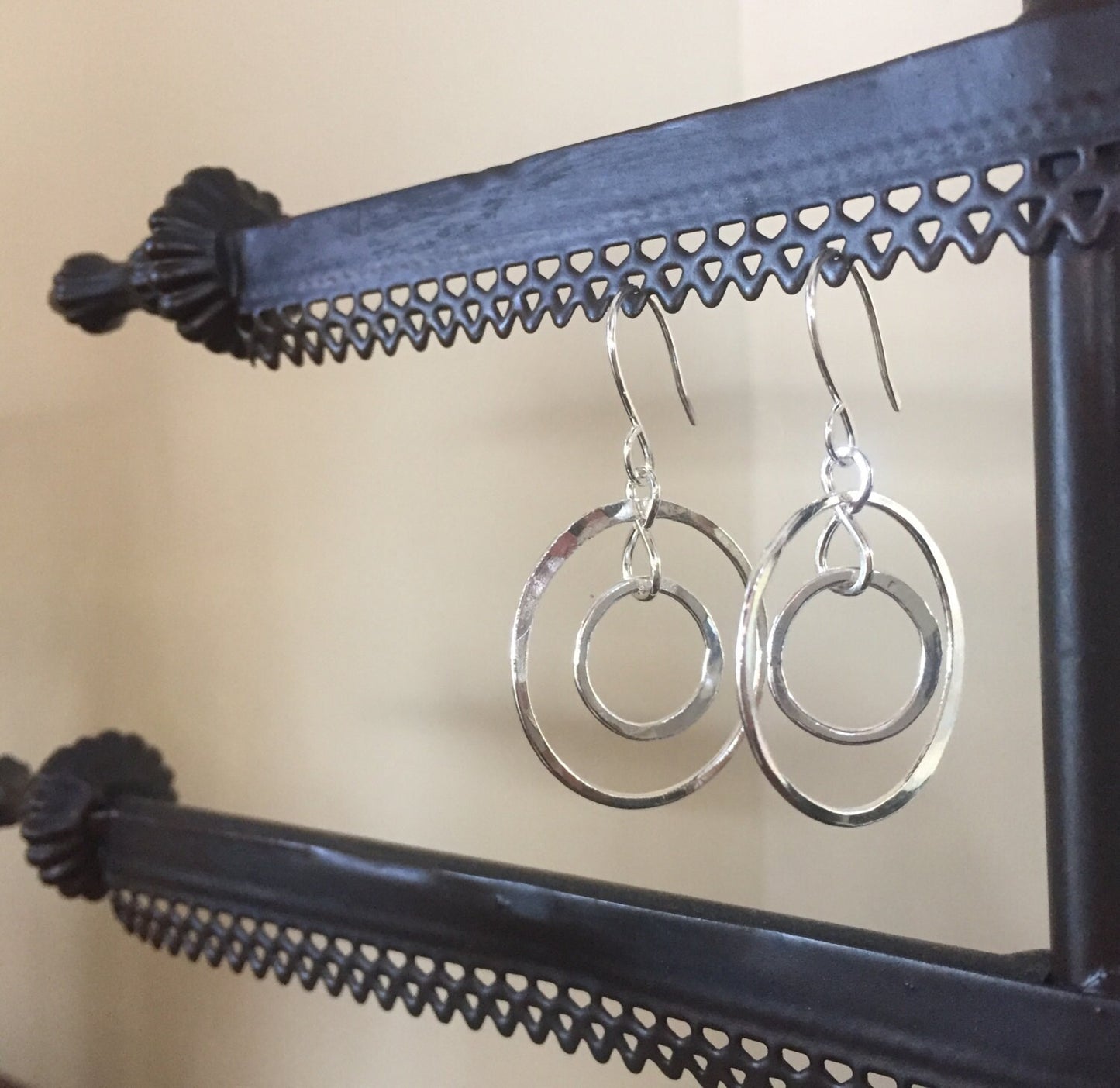 Large Sterling Silver Hoop Earrings, Hammered Double Hoop Earrings Handmade Jewelry