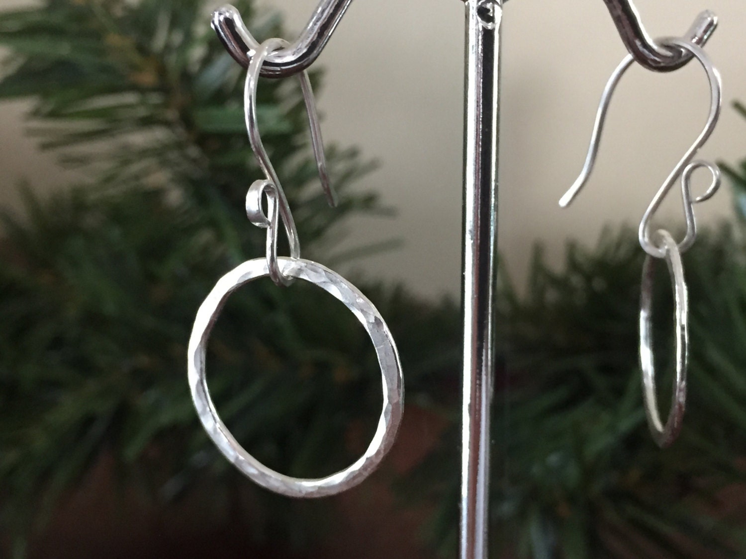 Small Simple Hammered Hoop Earrings, Sterling Silver Classic Hoops, Hand Forged Metal Jewelry