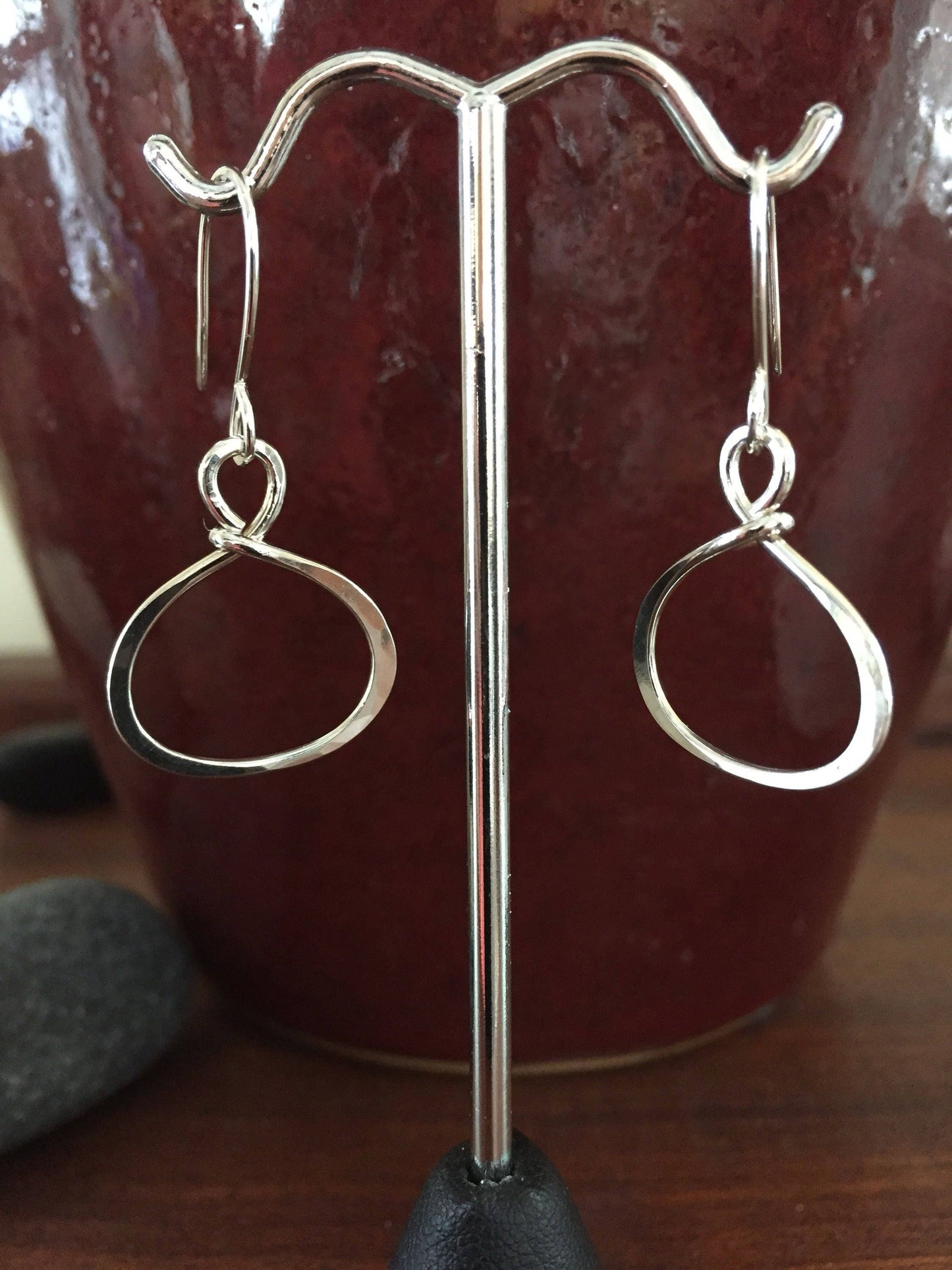 Sterling Oval Hoop Earrings, Tear Drop Earrings, Silver Dangle Earrings, Handmade Jewelry