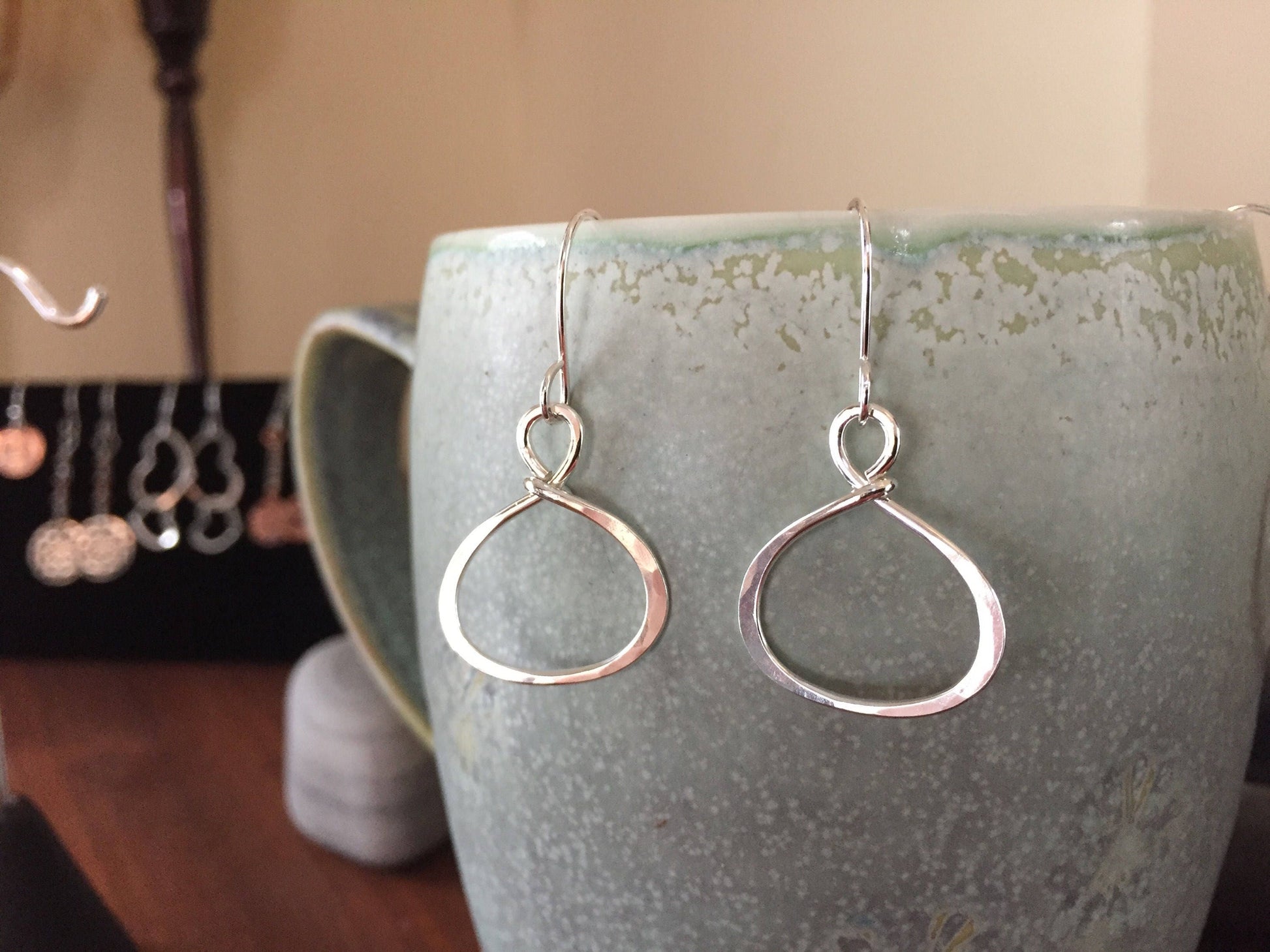 Sterling Oval Hoop Earrings, Tear Drop Earrings, Silver Dangle Earrings, Handmade Jewelry