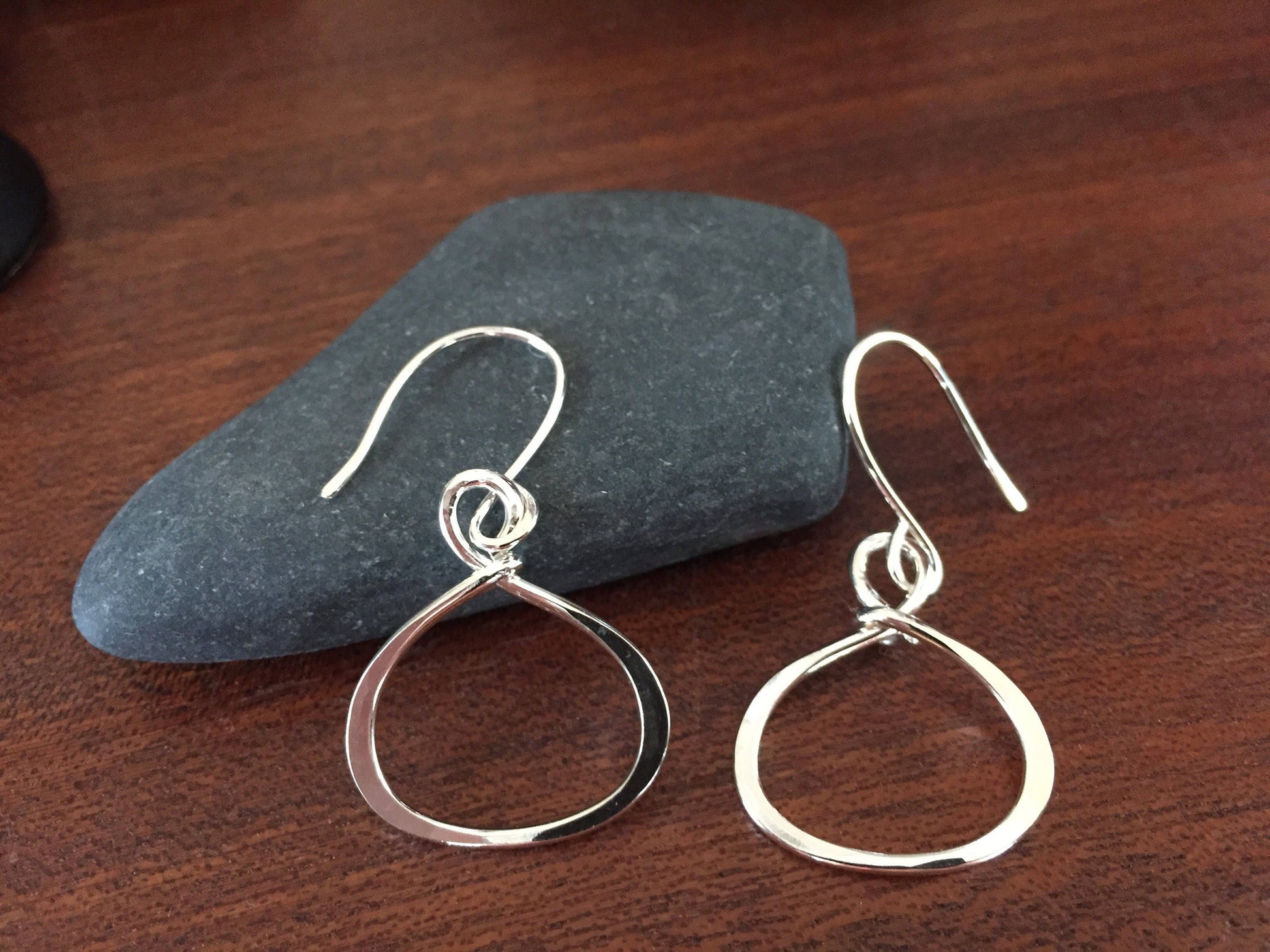 Sterling Oval Hoop Earrings, Tear Drop Earrings, Silver Dangle Earrings, Handmade Jewelry