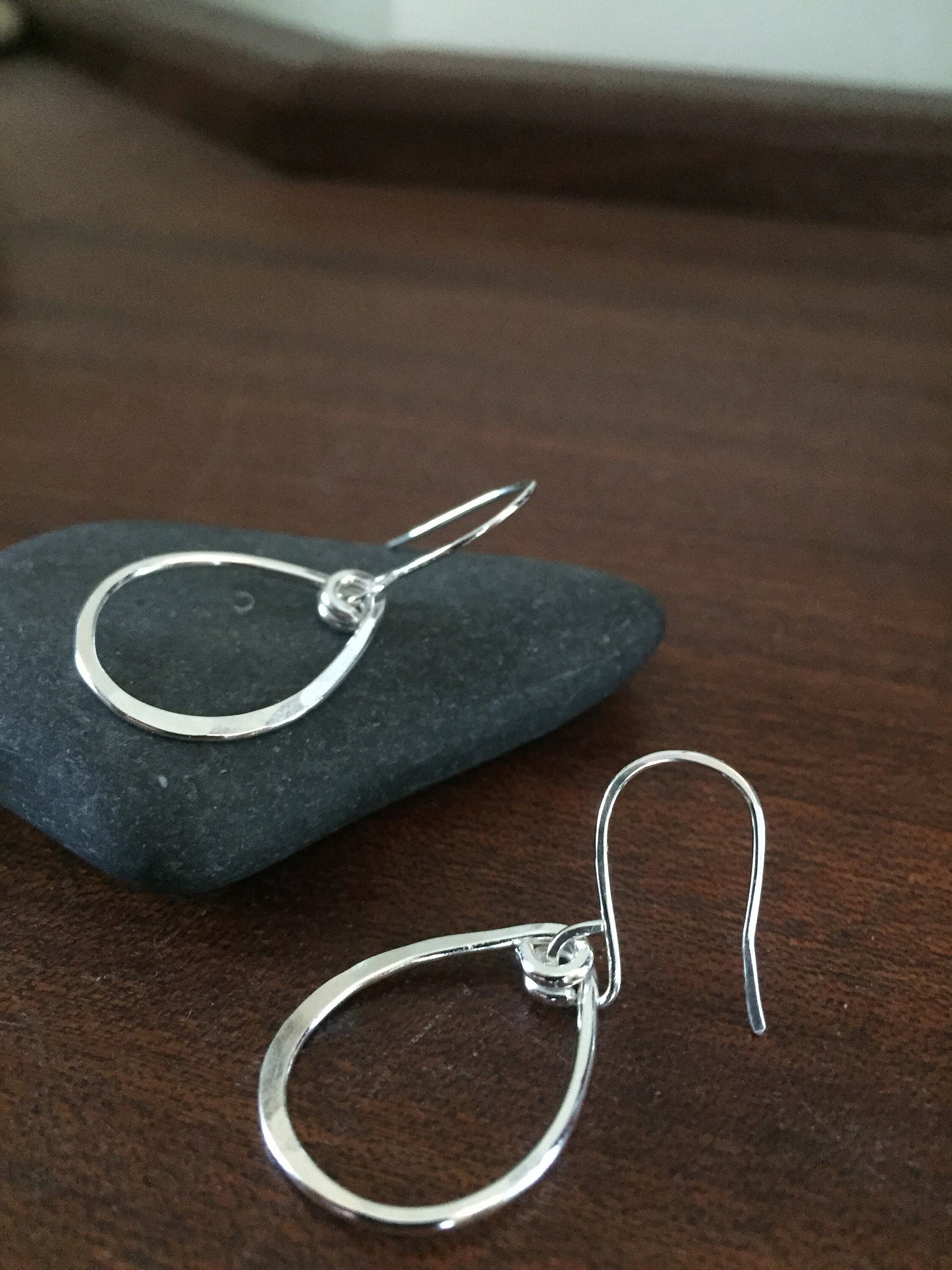 Medium Hammered Hoop Earrings, Sterling Silver Tear Drop Hoops, Hand Forged Metal Jewelry