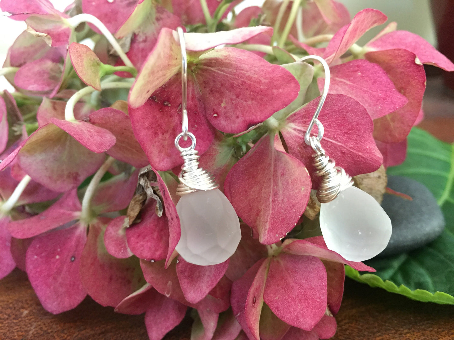 White Crystal Earrings, Frosted Quartz Tear Drop Earrings, Bridesmaid and Wedding Jewelry Gift