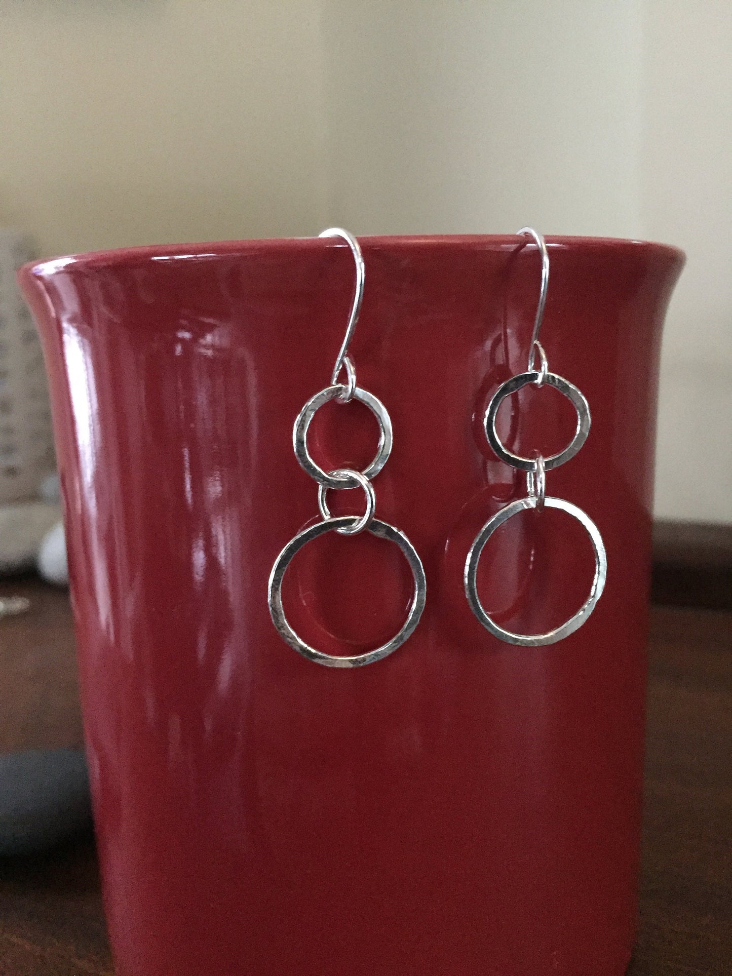 Silver Triple Hoop Earrings, Medium Hoops, Sterling Silver Linked Hoop Earrings, Triple Ring