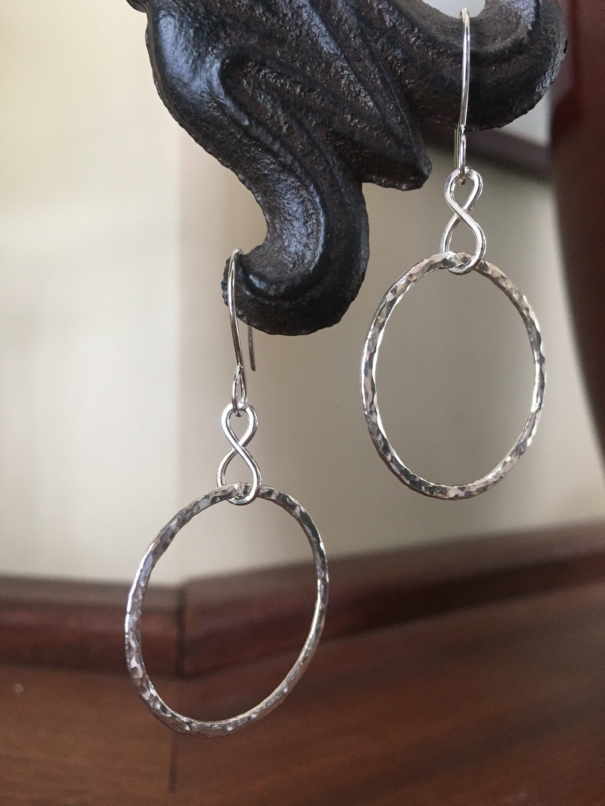 Sterling Silver Hoop Earrings Hammered Hand Forged Metal Jewelry, Medium Hoops, Hammered Hoop Earrings