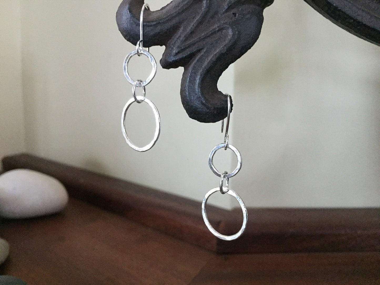 Silver Triple Hoop Earrings, Medium Hoops, Sterling Silver Linked Hoop Earrings, Triple Ring