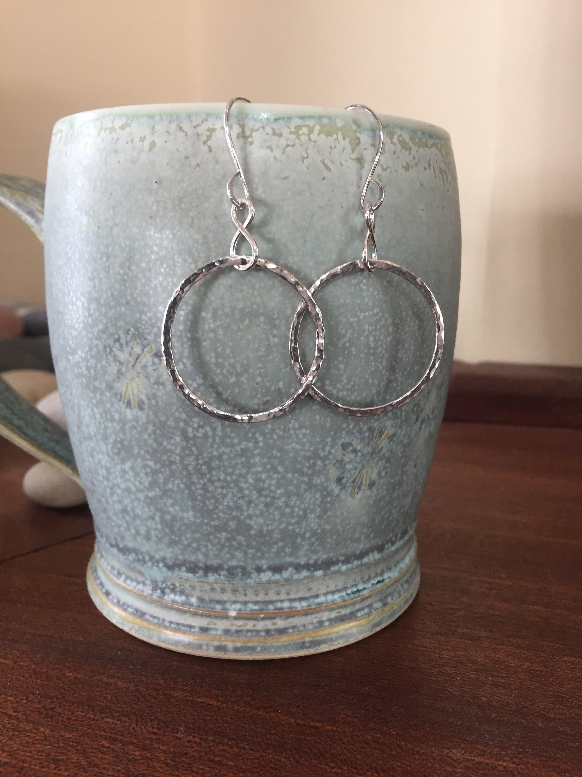 Sterling Silver Hoop Earrings Hammered Hand Forged Metal Jewelry, Medium Hoops, Hammered Hoop Earrings