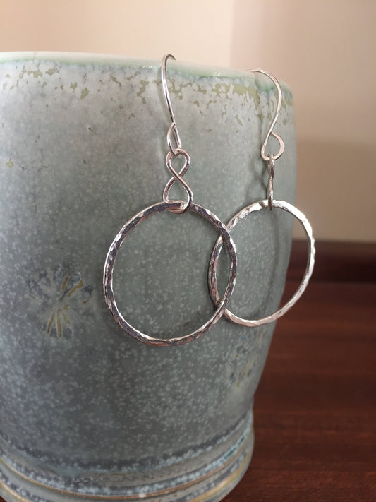 Sterling Silver Hoop Earrings Hammered Hand Forged Metal Jewelry, Medium Hoops, Hammered Hoop Earrings