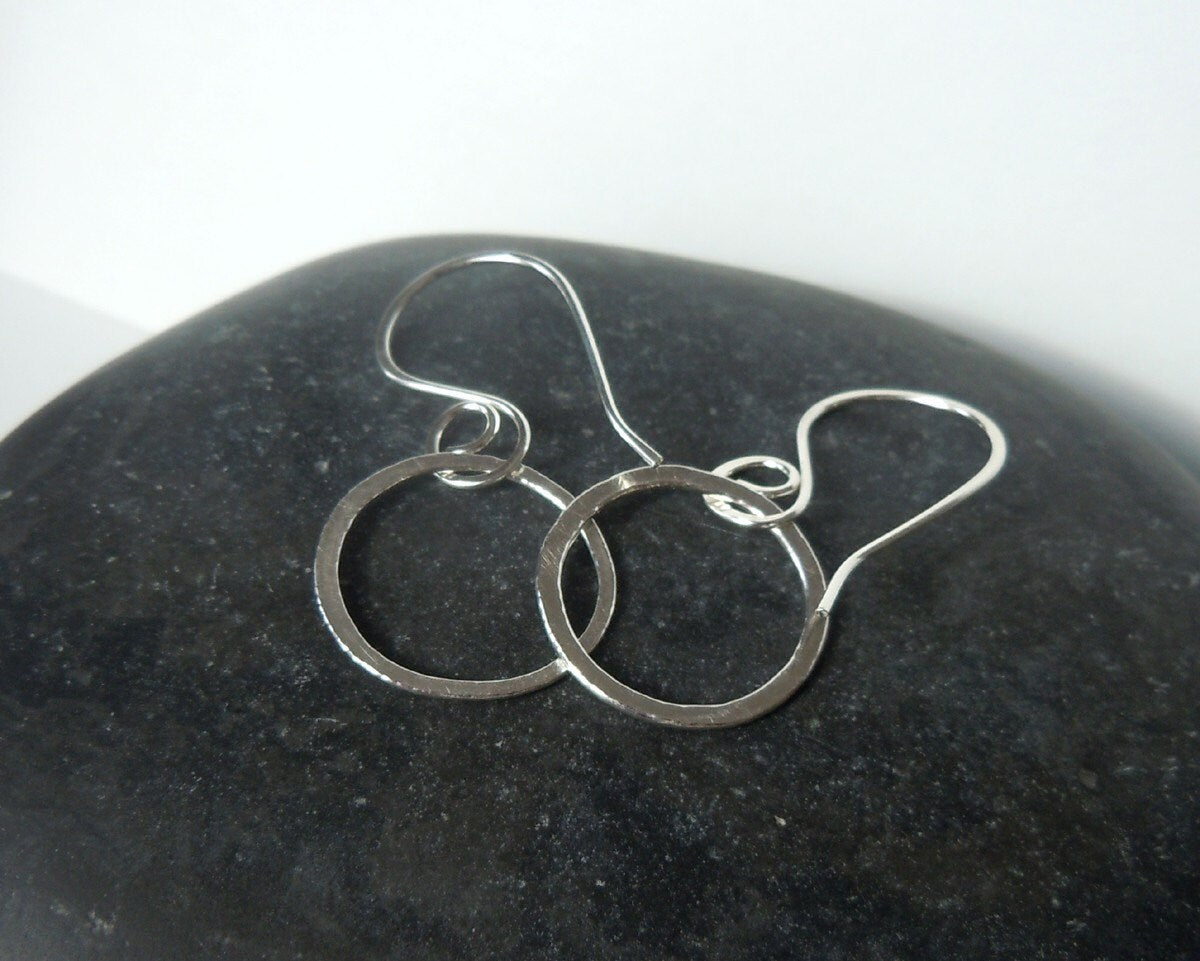 Smooth Silver Hoop Earrings, Sterling Silver Classic Hoops, Simple Hammered Hoops, Hand Forged Metal Jewelry