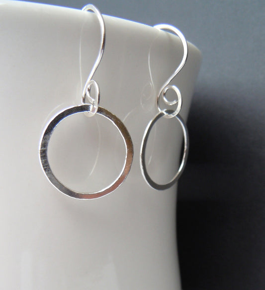 Smooth Silver Hoop Earrings, Sterling Silver Classic Hoops, Simple Hammered Hoops, Hand Forged Metal Jewelry