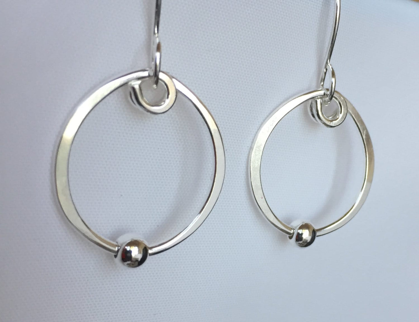 Silver Simple Hoop Earrings, Sterling Medium Hoop Earrings, Classic Hammered Hoops, Beaded Elegant Hoops, Hand Forged Metal Jewelry