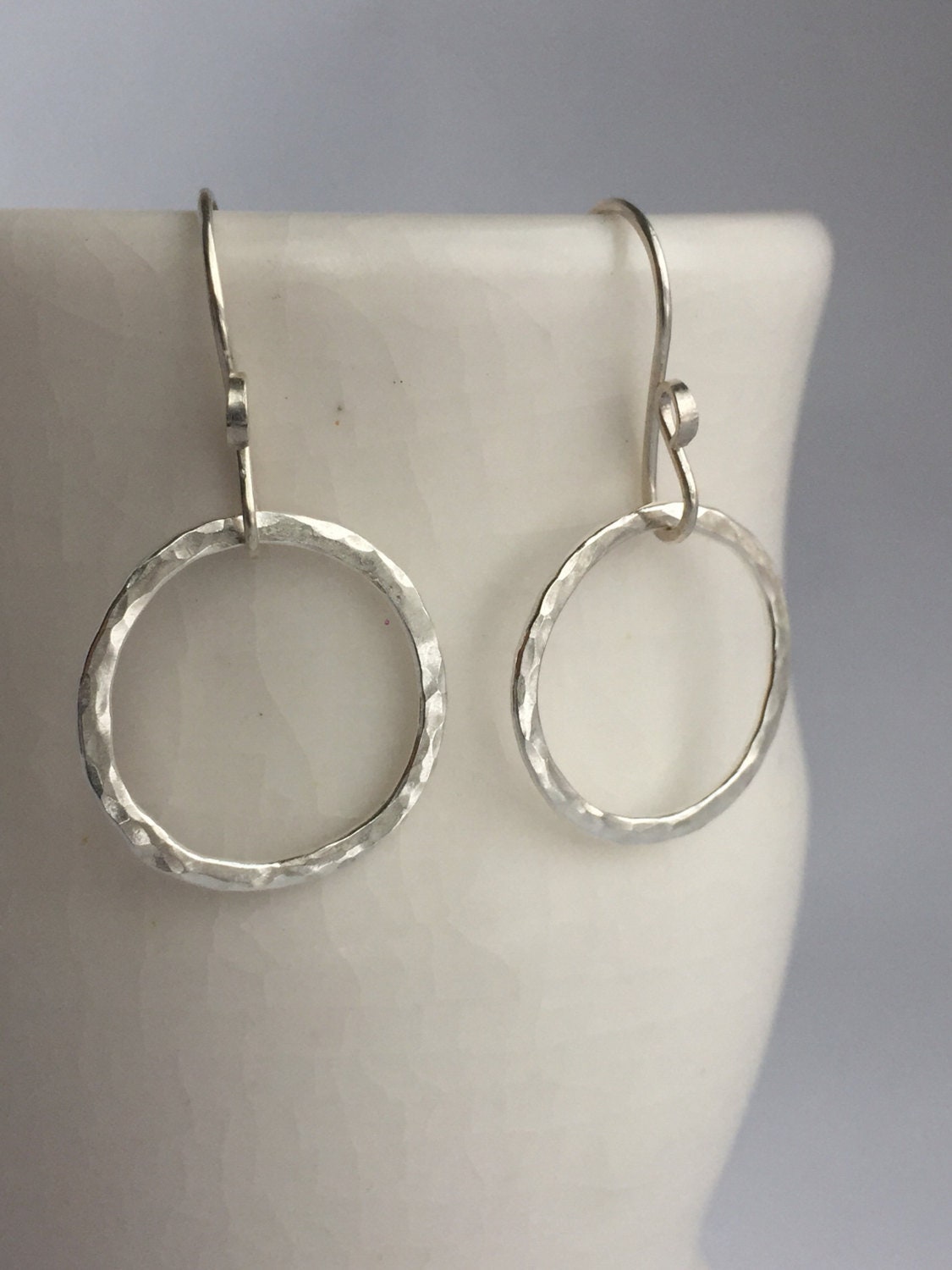 Small Simple Hammered Hoop Earrings, Sterling Silver Classic Hoops, Hand Forged Metal Jewelry