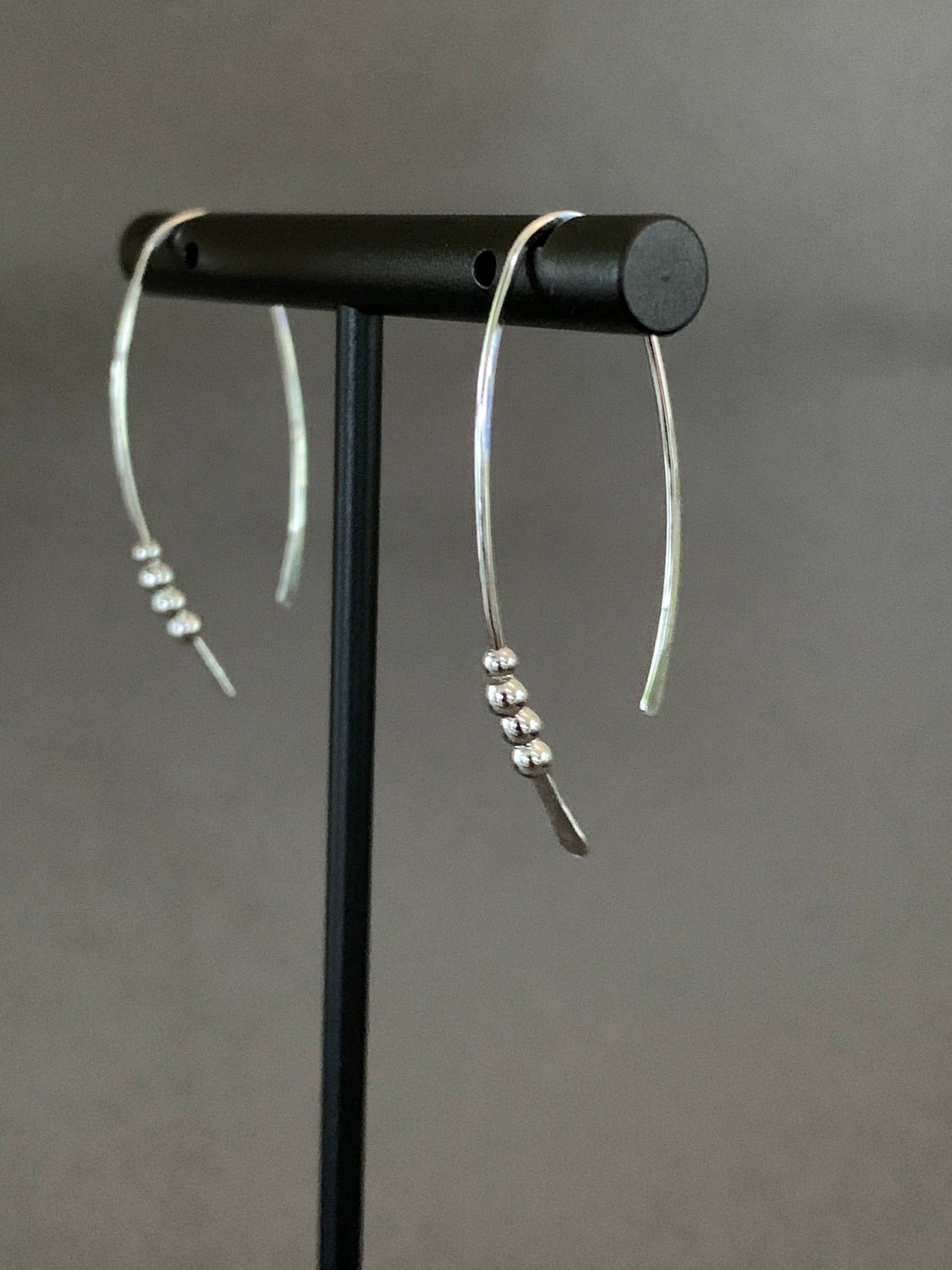 Silver Threader Earrings, Sterling Wishbone Earrings, Thin Open Hoops, Medium Hammered Hoop Earrings