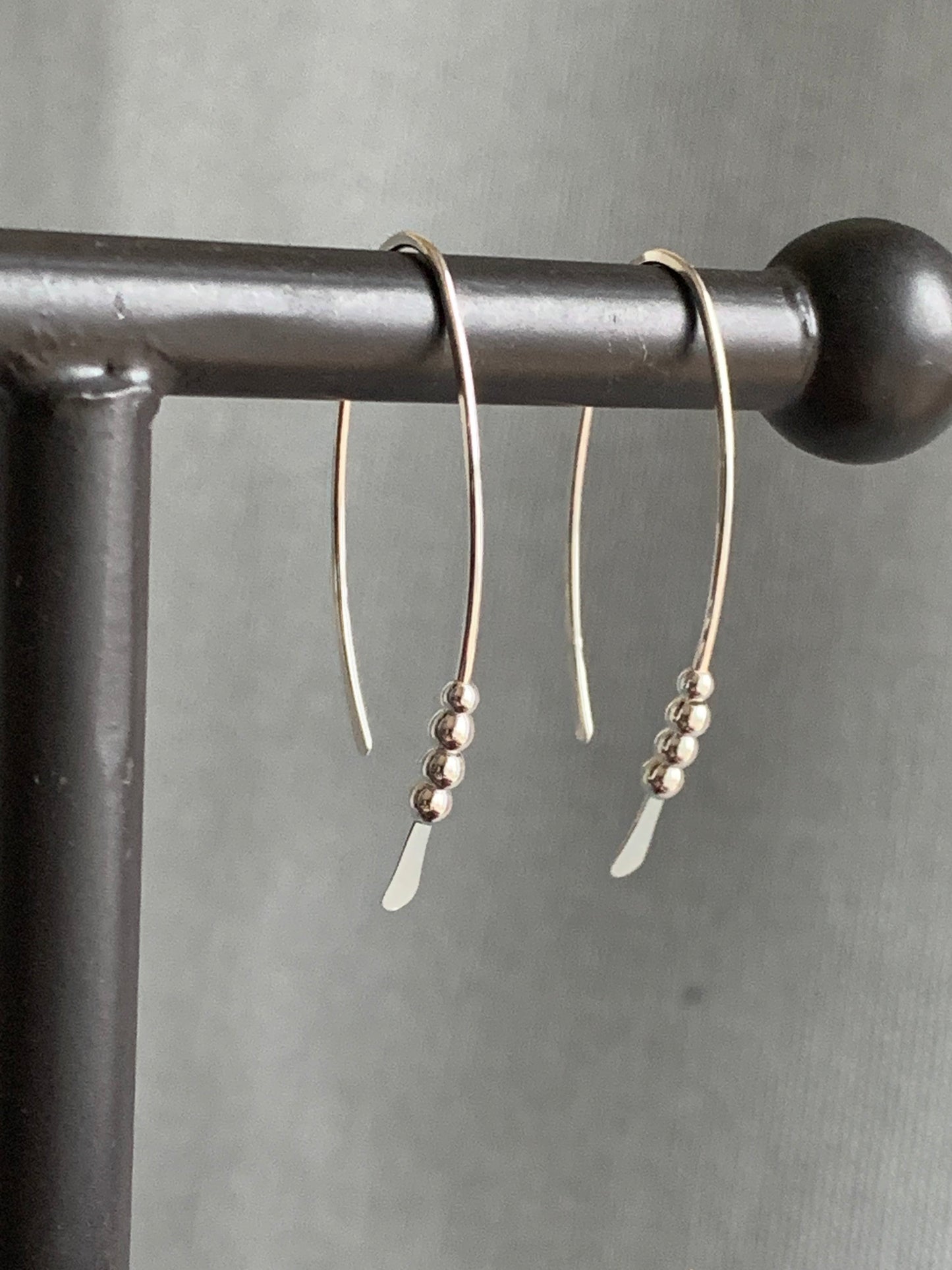 Silver Threader Earrings, Sterling Wishbone Earrings, Thin Open Hoops, Medium Hammered Hoop Earrings