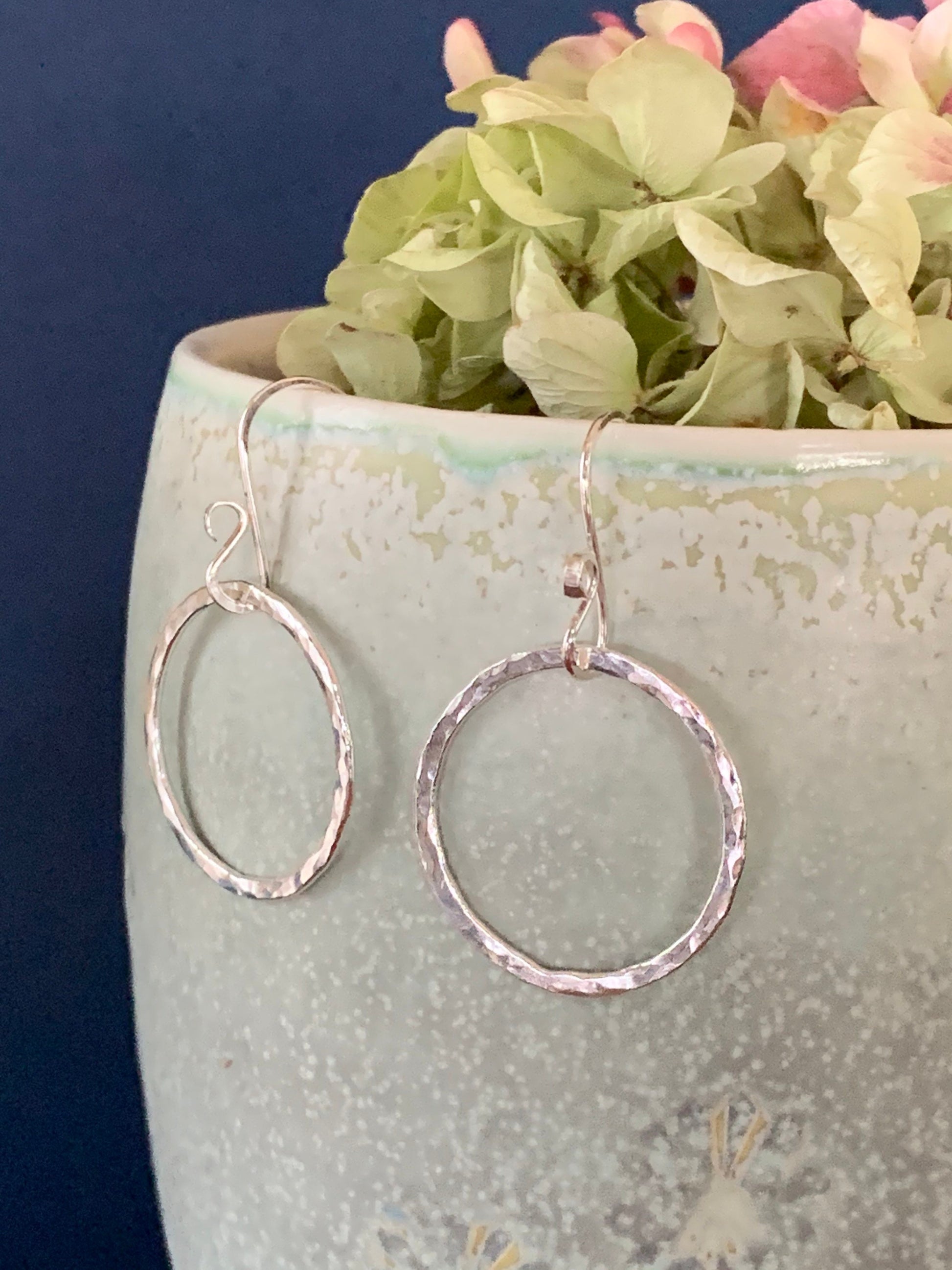 Small Simple Hammered Hoop Earrings, Sterling Silver Classic Hoops, Hand Forged Metal Jewelry