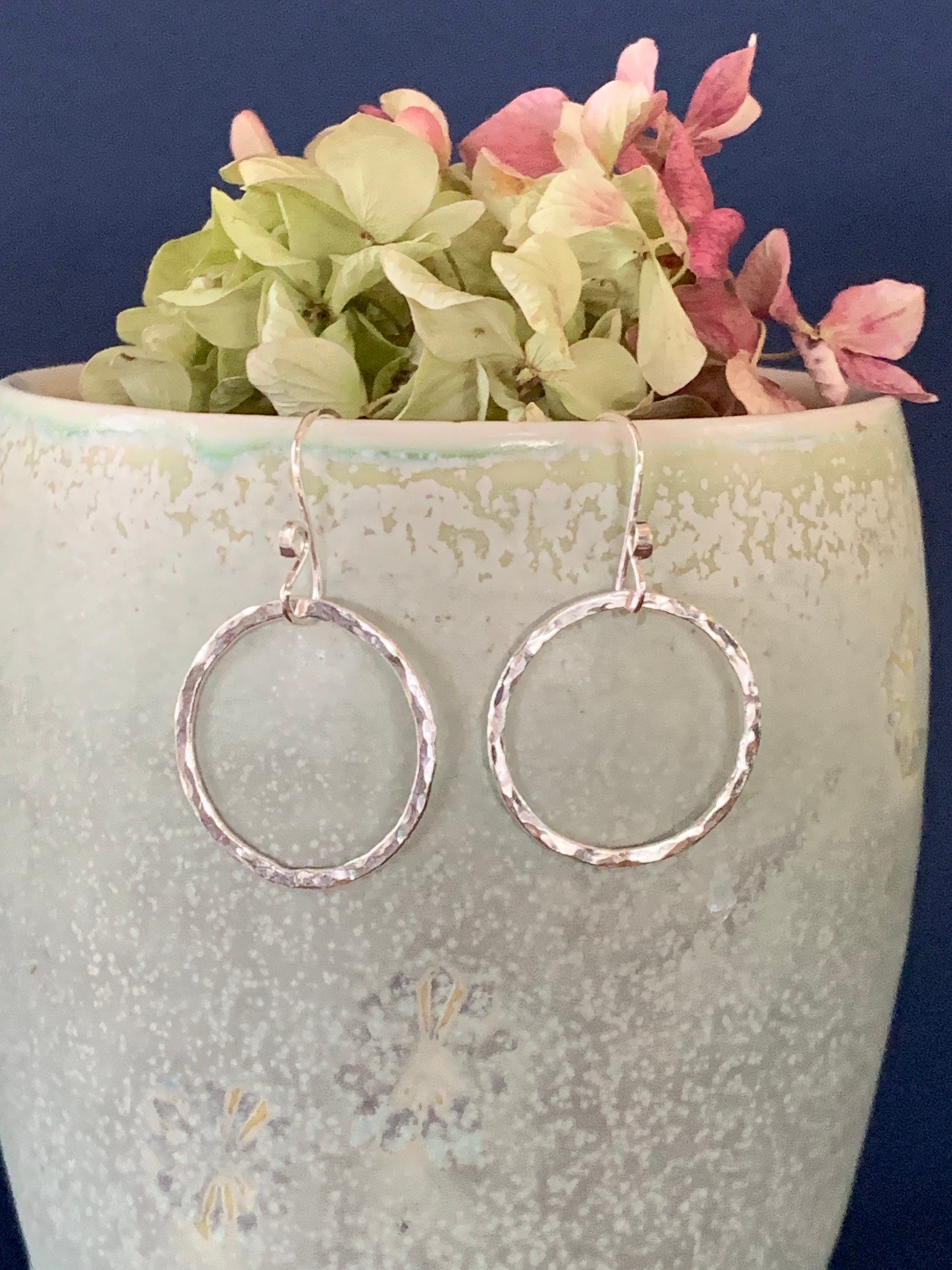 Small Simple Hammered Hoop Earrings, Sterling Silver Classic Hoops, Hand Forged Metal Jewelry