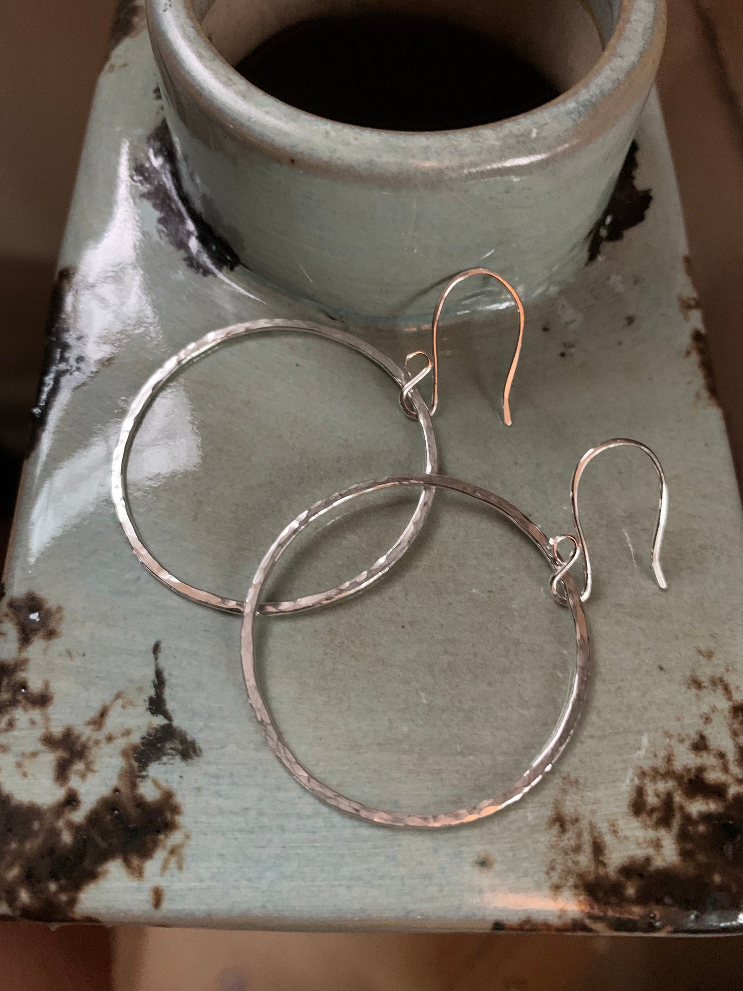 Large Hammered Hoop Earrings, Sterling Silver Classic Hoops, 1 1/2” Hoops, Simple Silver Hoop Earrings, Hand Forged Metal Jewelry