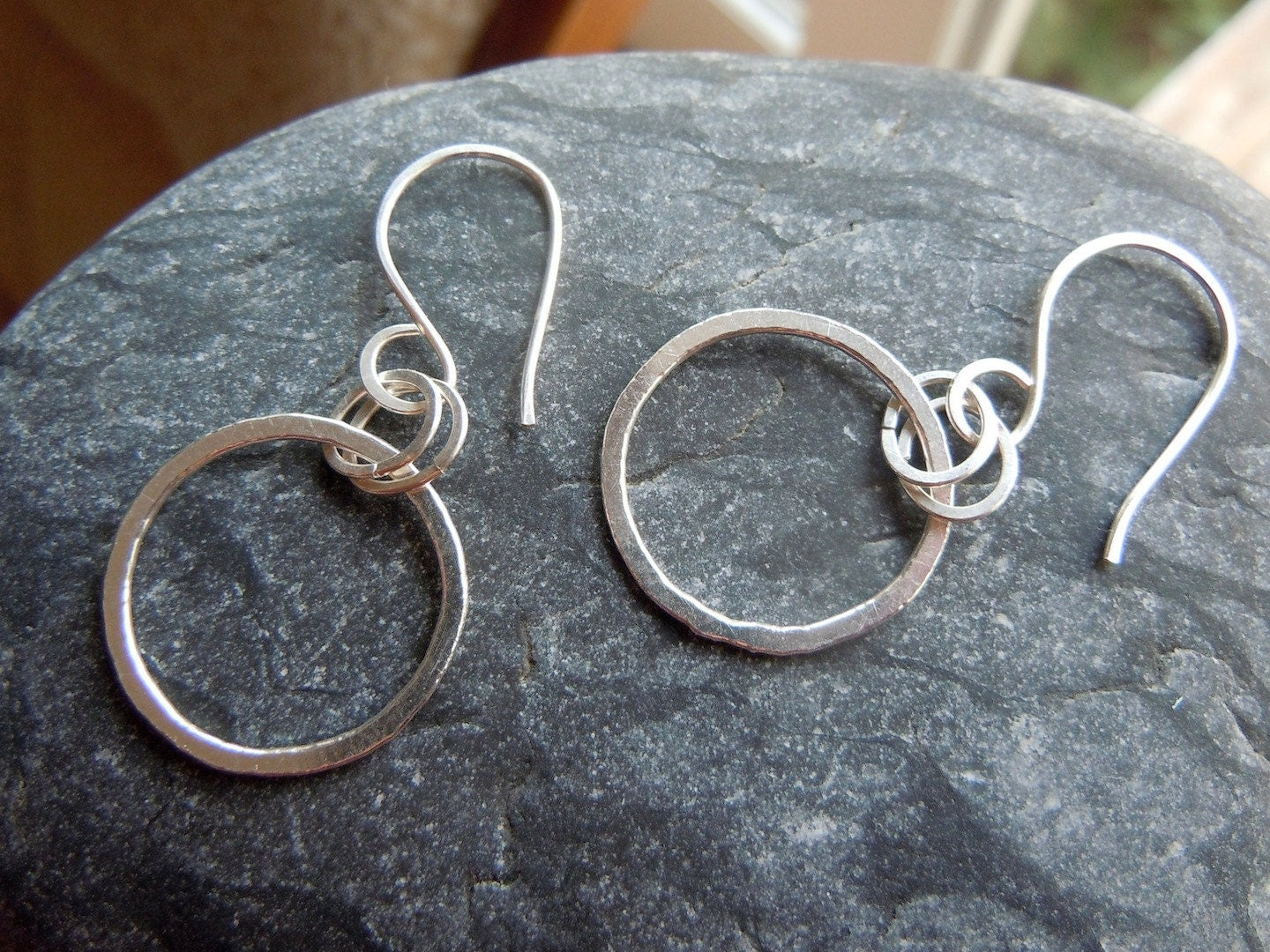 Hand Forged Hoop Earrings, Sterling Silver